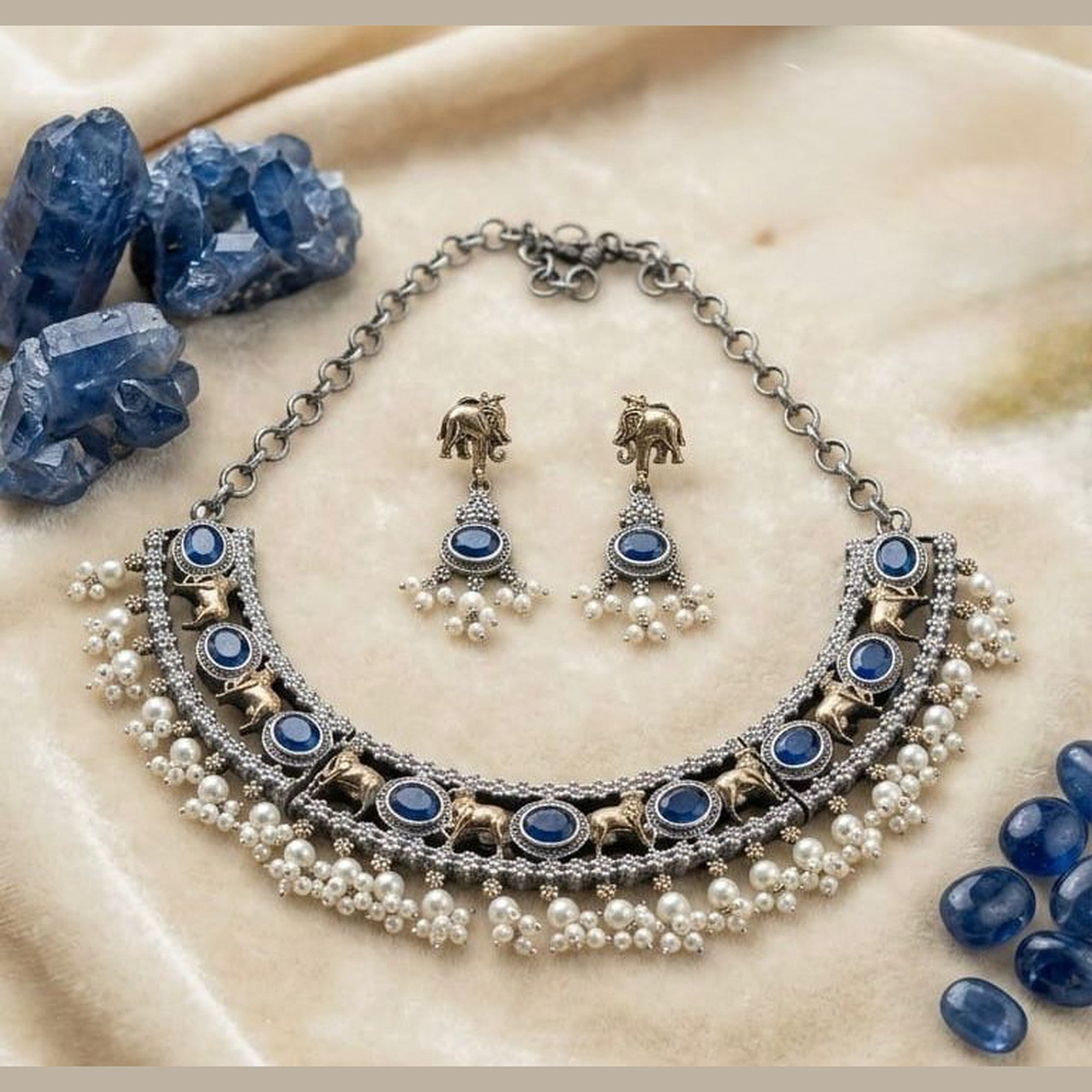 Gajra Elephant Stone Choker Set