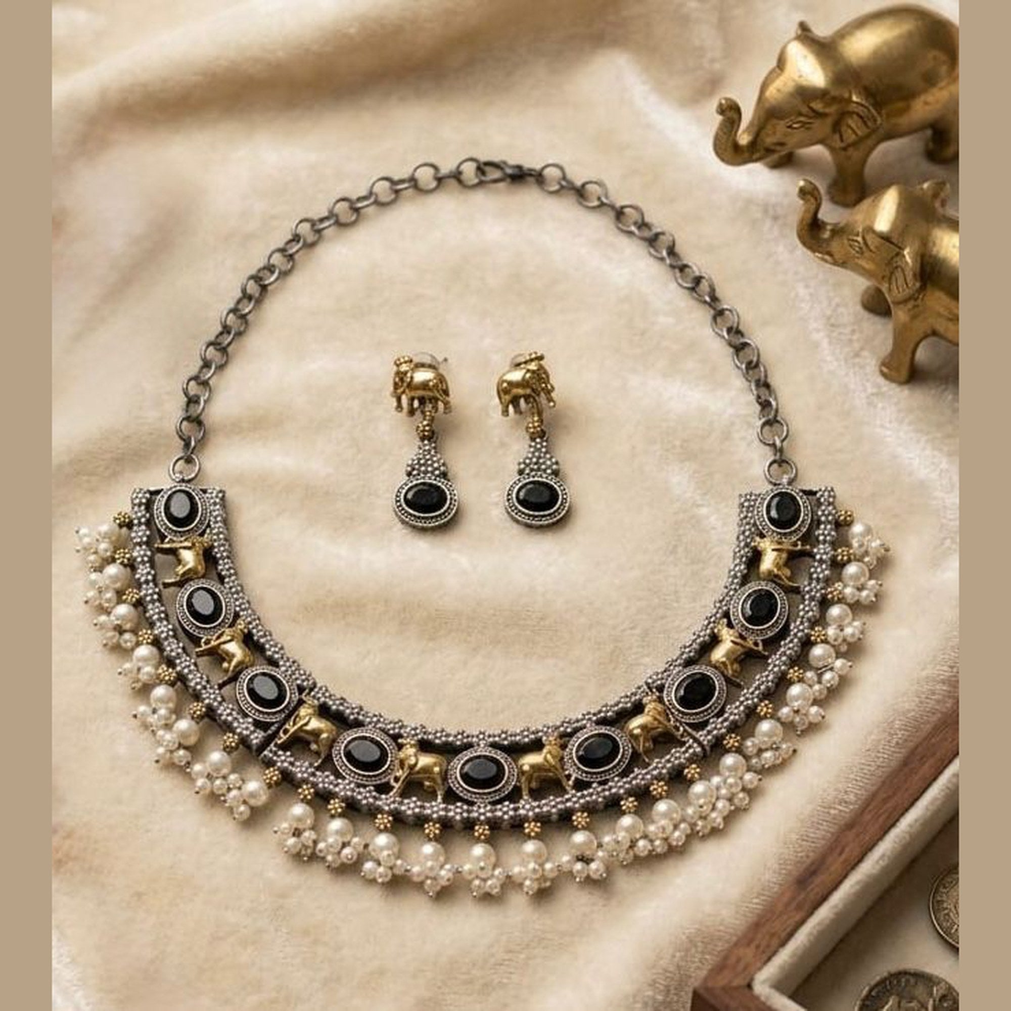 Gajra Elephant Stone Choker Set
