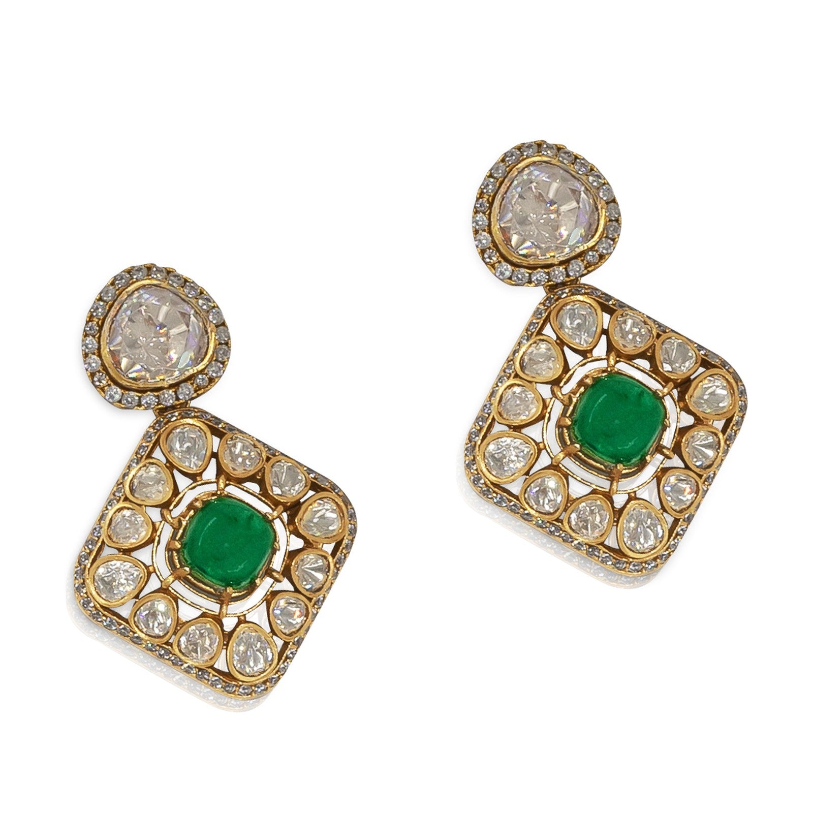 Emerald Polki Geometric Statement Set – Modern Diamond-Look Bridal Necklace