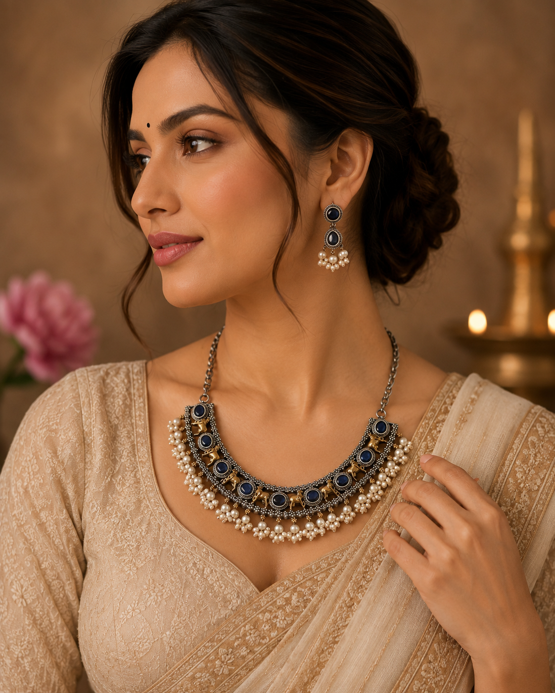Gajra Elephant Stone Choker Set
