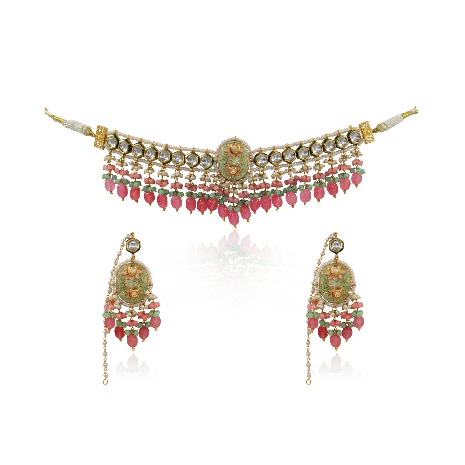 Meenakari Kundan Polki Necklace Set