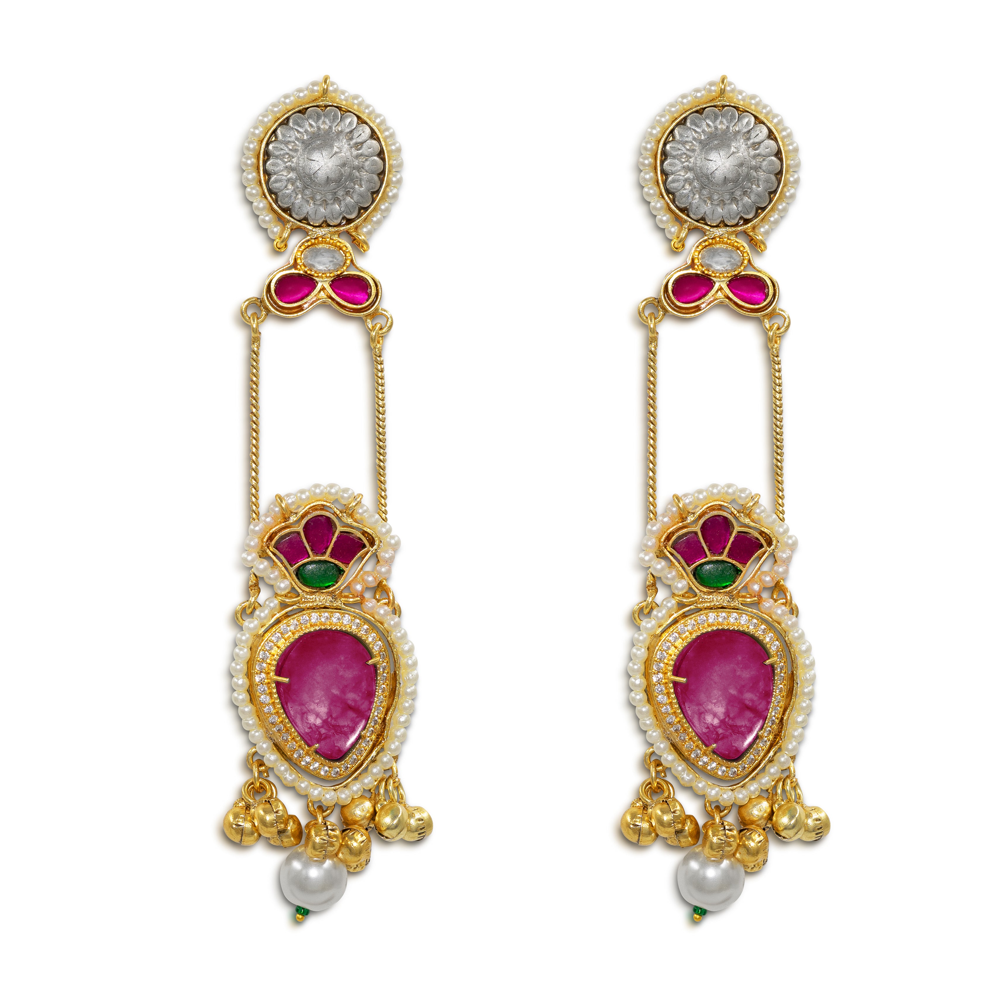 Kashmiri Heritage Drop Earrings with Pearl Accents