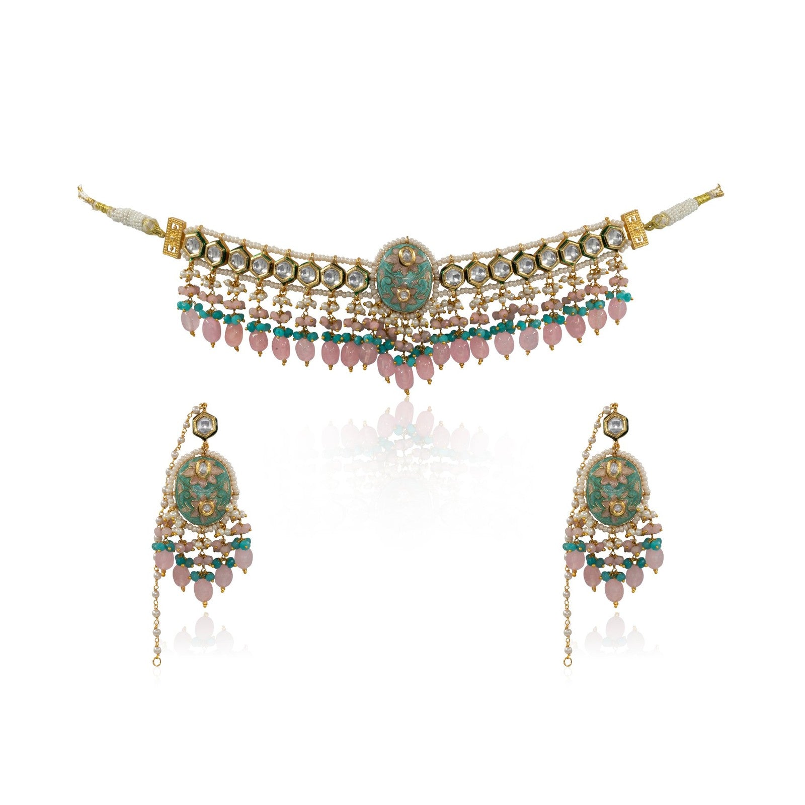 Meenakari Kundan Polki Necklace Set