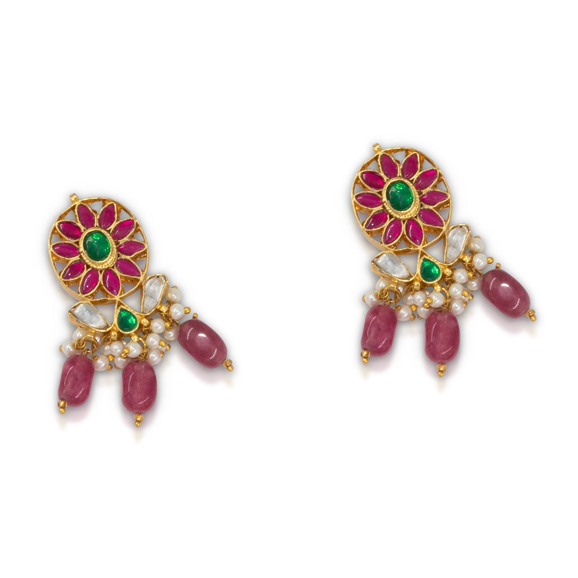 Pacchi Jadau Green Pink Kundan Pearl Necklace Set