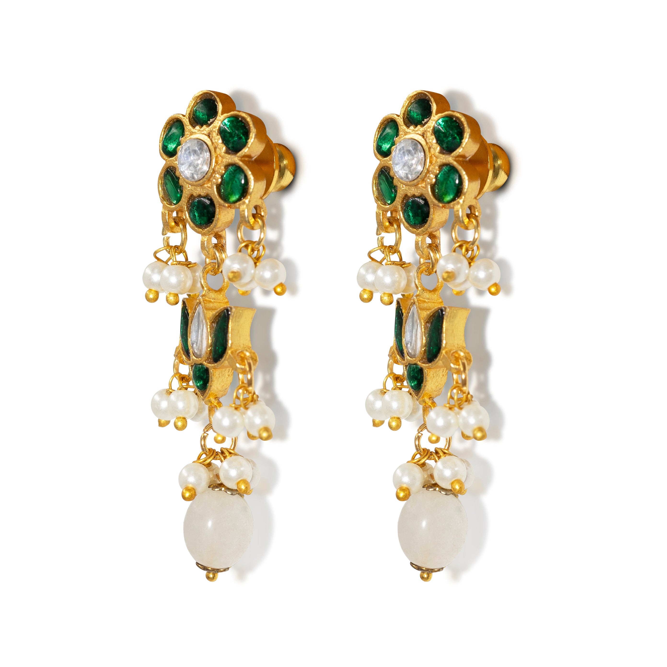 Jadau Floral Long Earrings