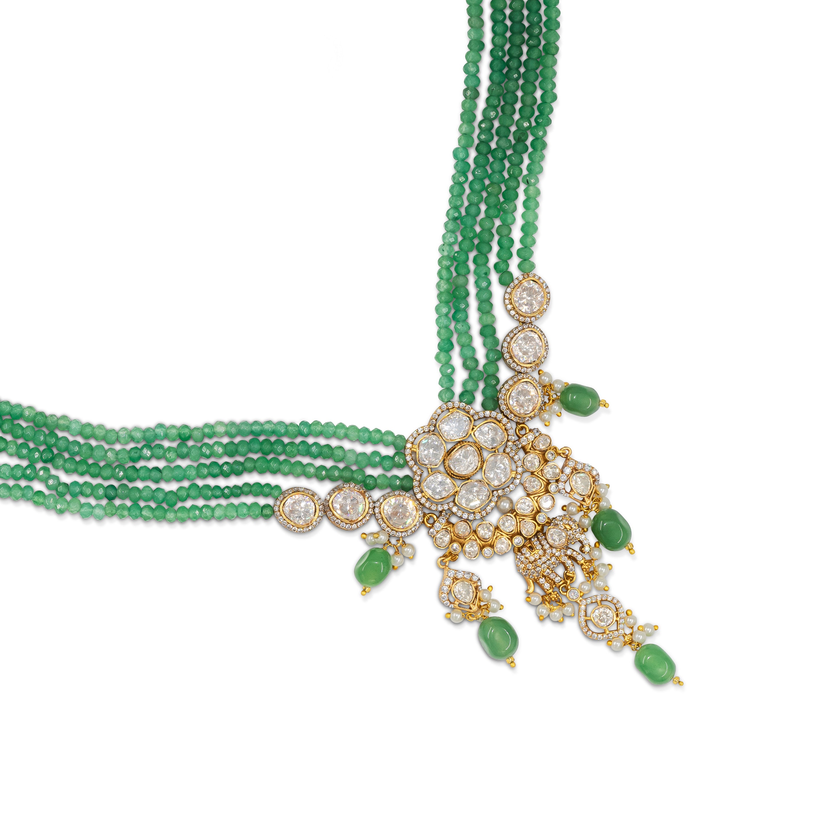 Emerald Polki Grand Bridal Set – Diamond-Look Polki with Statement Pendant