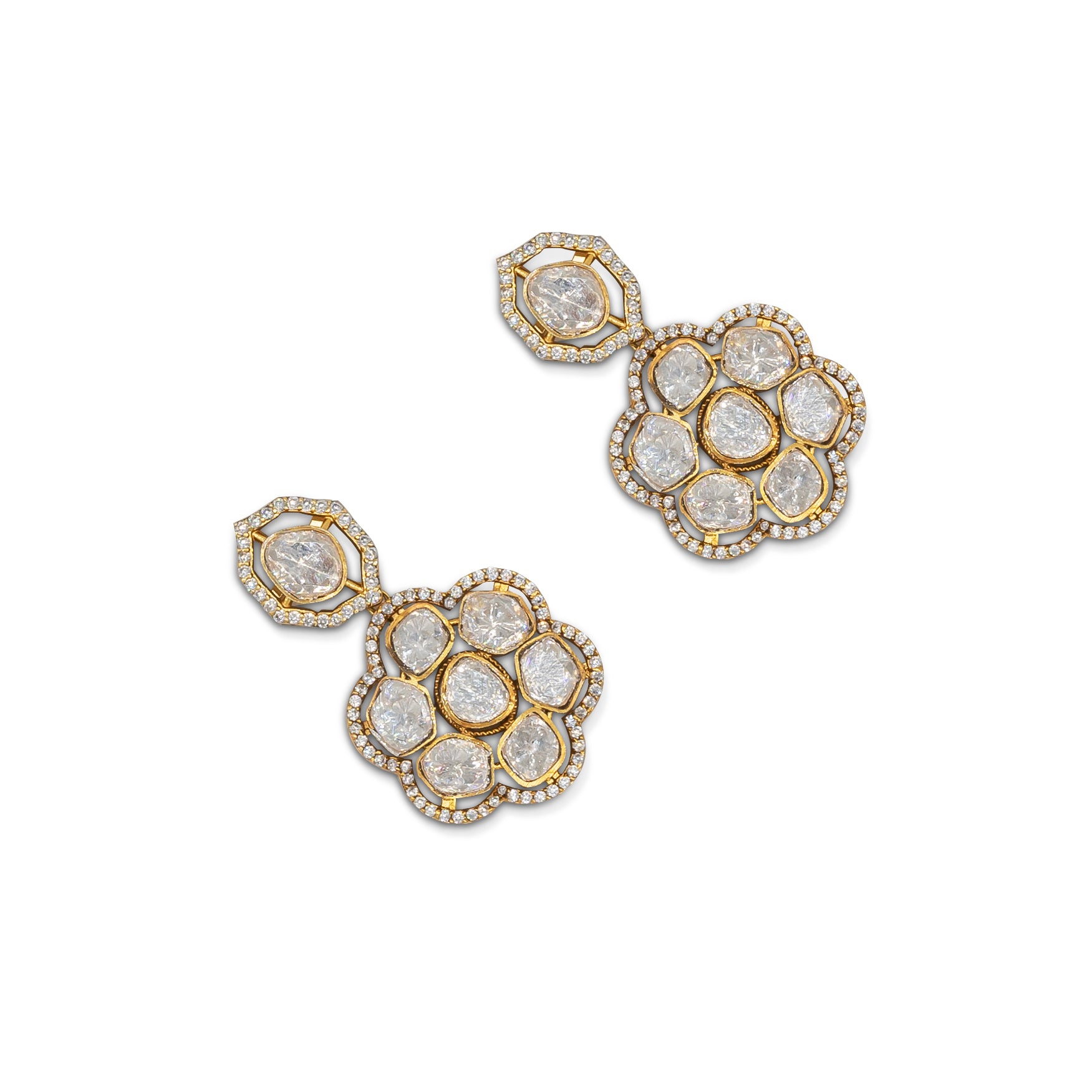 Emerald Polki Grand Bridal Set – Diamond-Look Polki with Statement Pendant