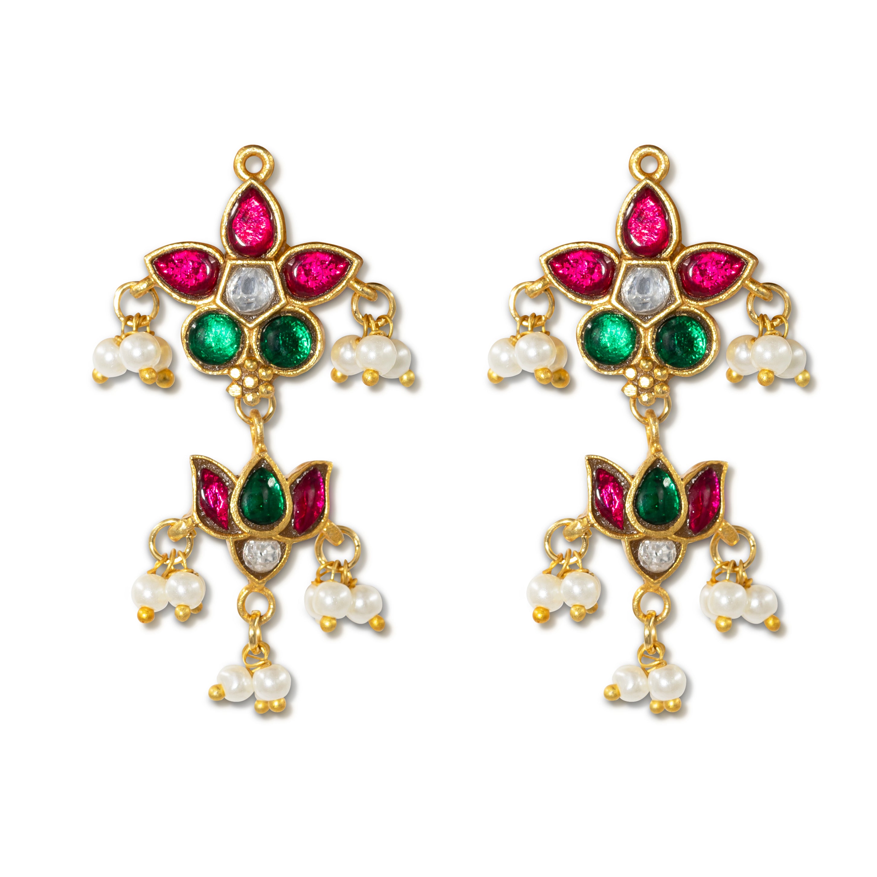 Jadau Lotus Drop Earrings