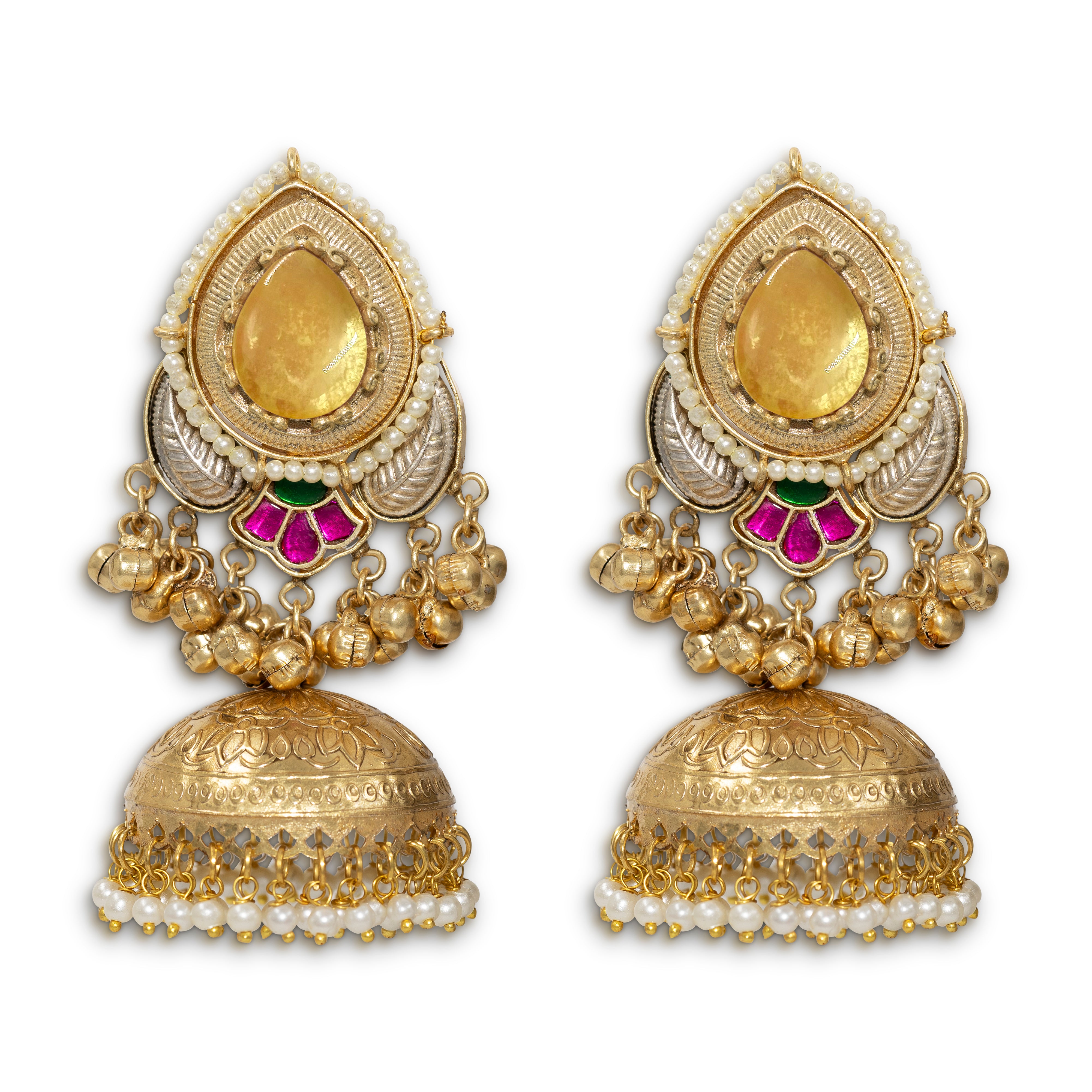 Kashmiri Royal Jhumka Danglers with Pearl Border