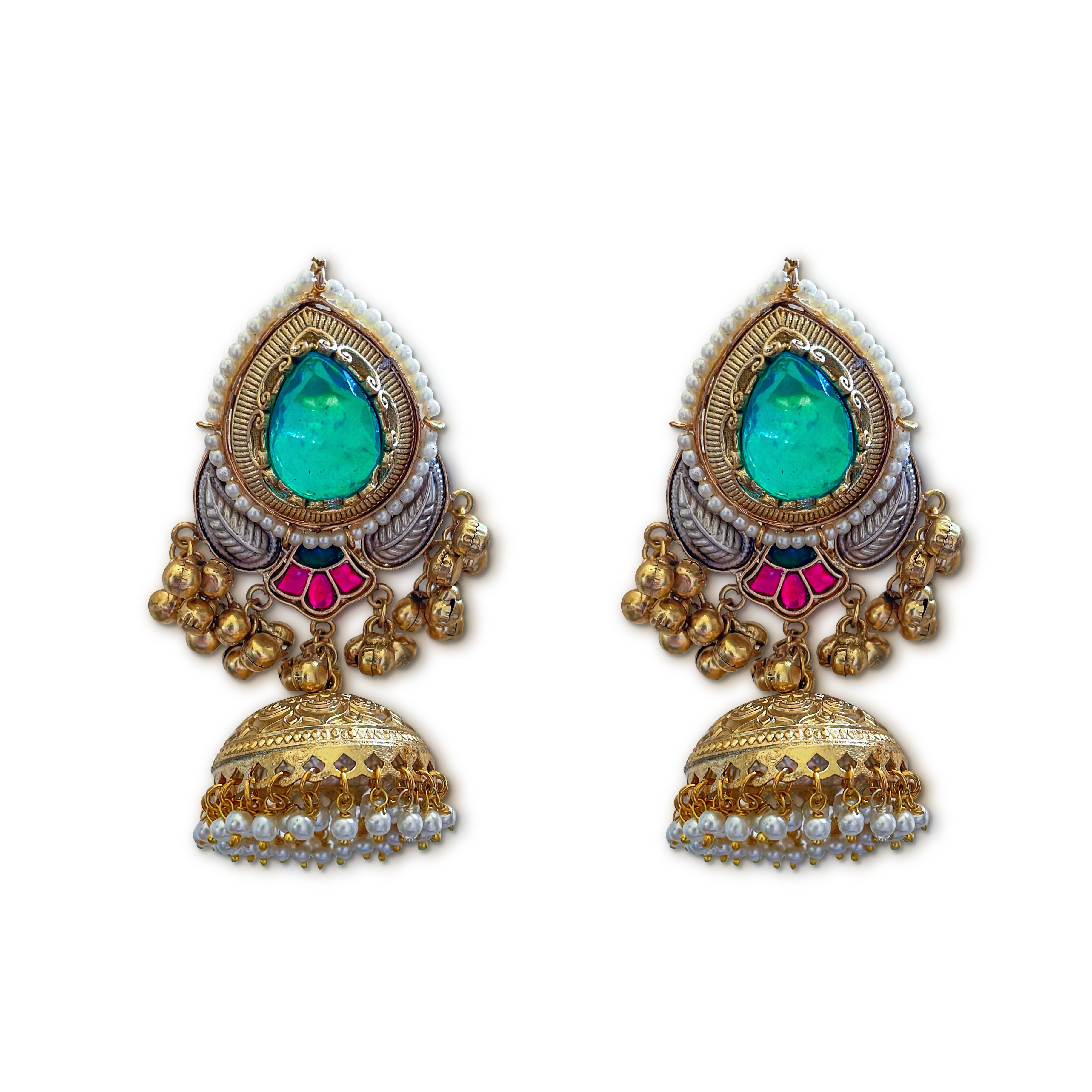 Kashmiri Royal Jhumka Danglers with Pearl Border