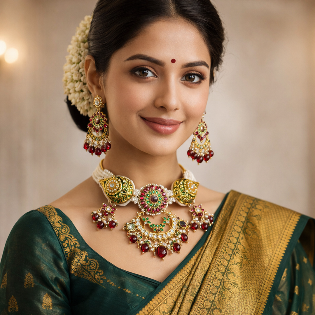 Full Jadau Kundan Bridal Necklace Set