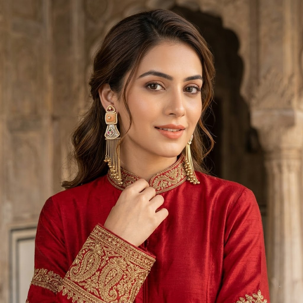 Kashmiri Long Tassel Statement Earrings