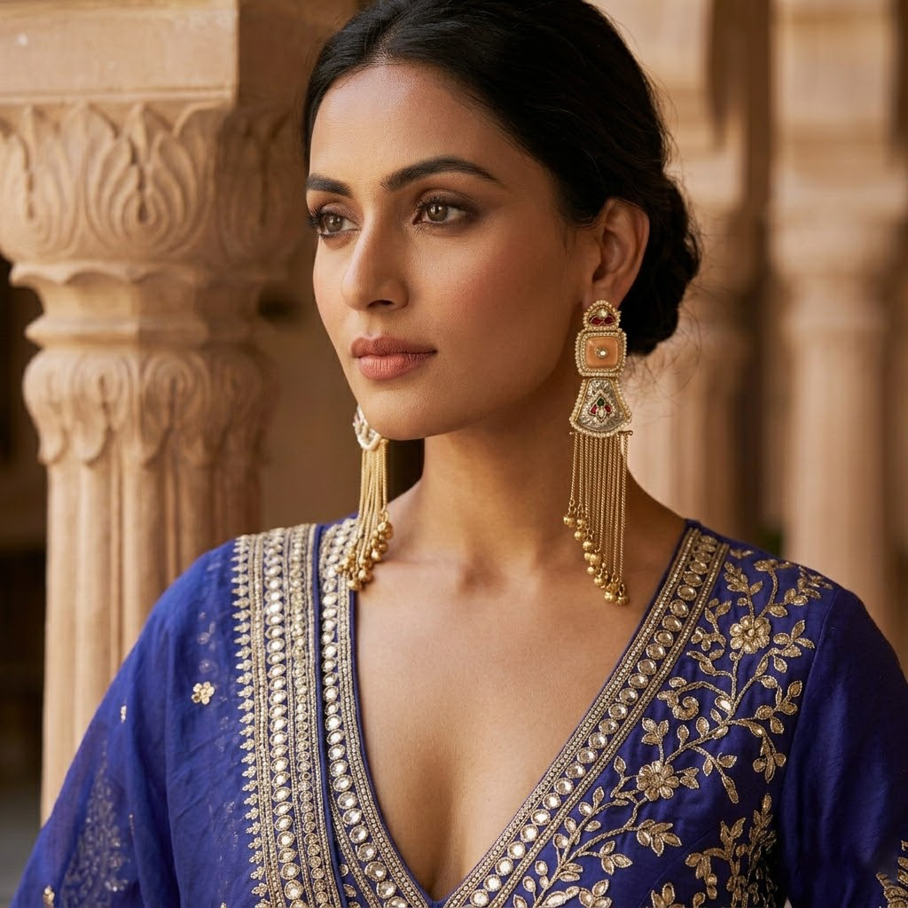 Kashmiri Long Tassel Statement Earrings