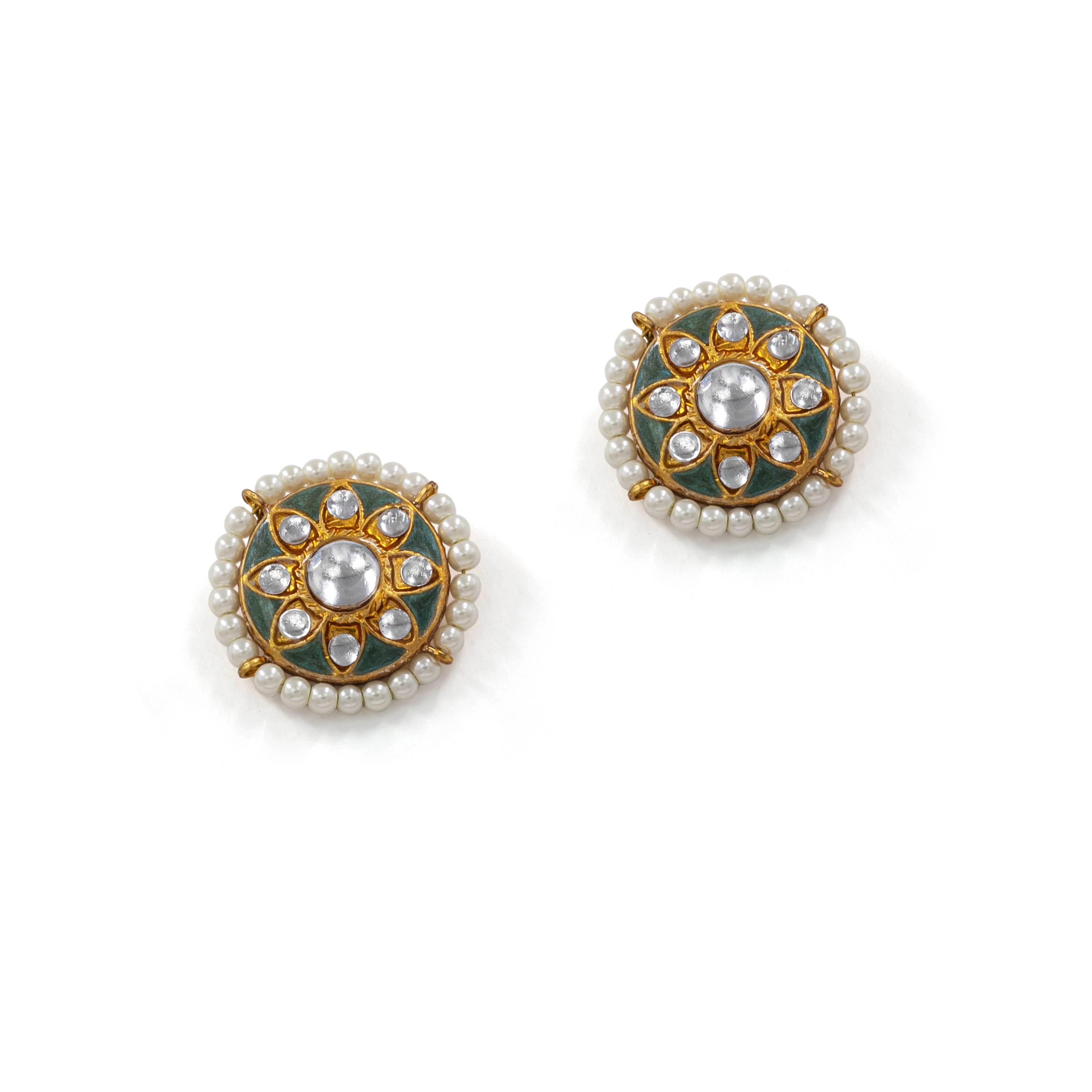 Kundan Pearl Lotus Choker Set – Enamel Centerpiece with Polki Drop