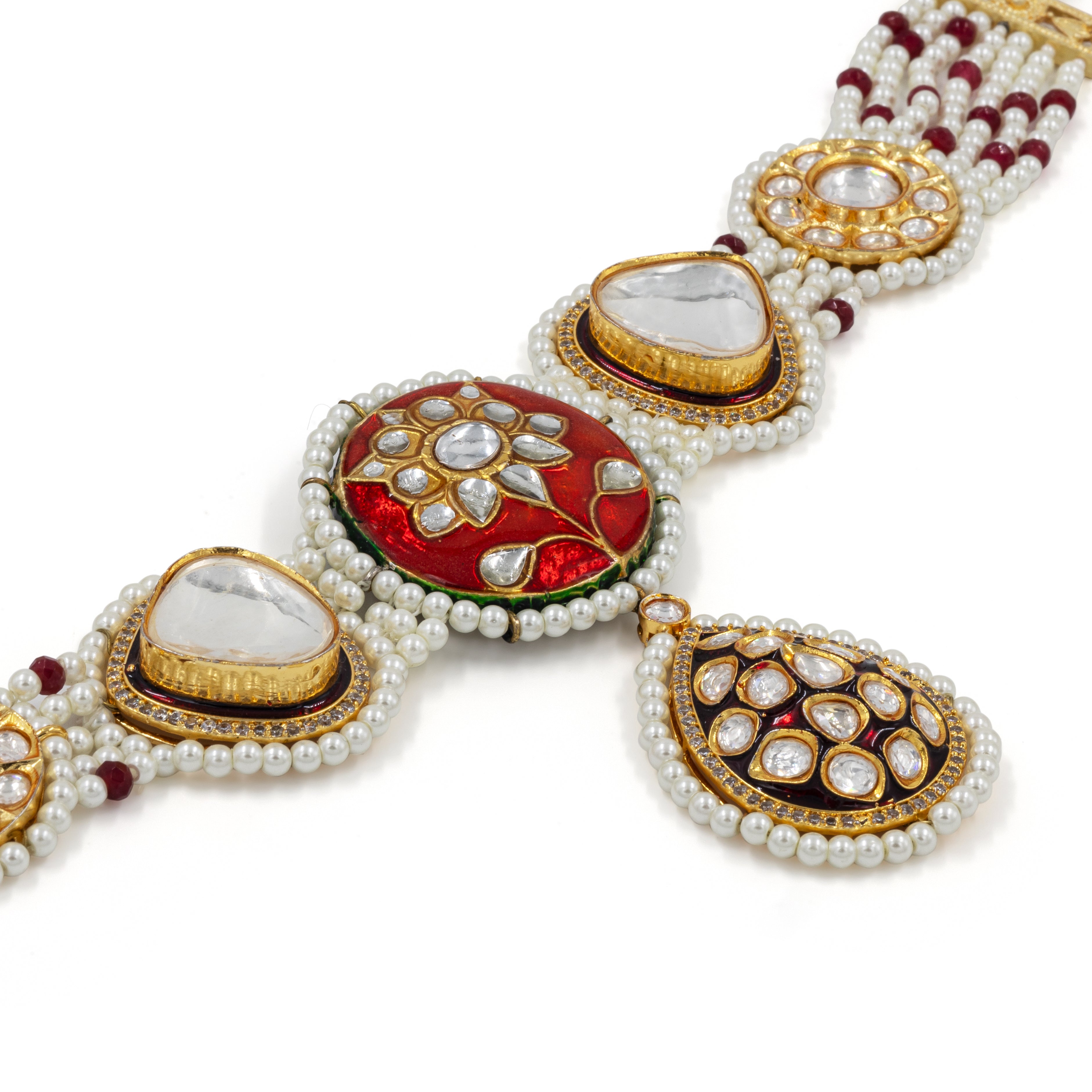 Ruby Red Kundan Pearl Choker Set