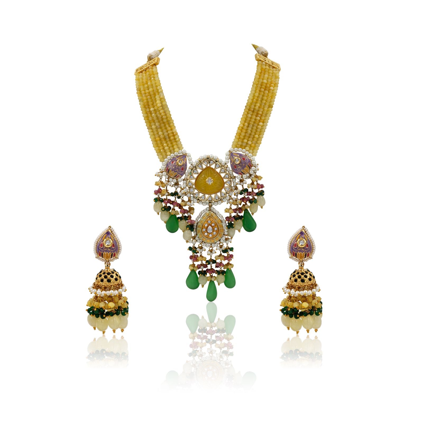 Sunshine Yellow Meenakari Kundan Necklace Set
