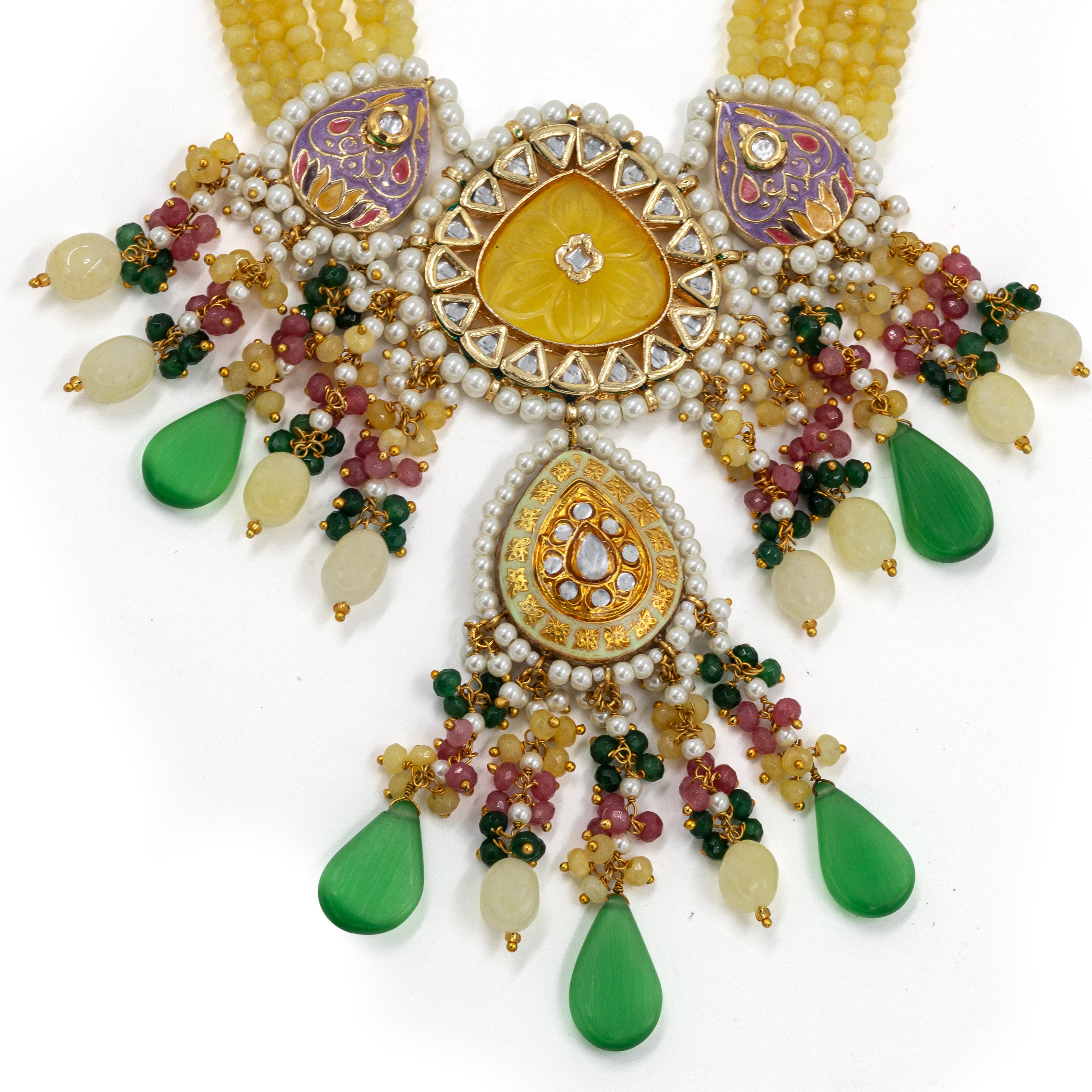Sunshine Yellow Meenakari Kundan Necklace Set