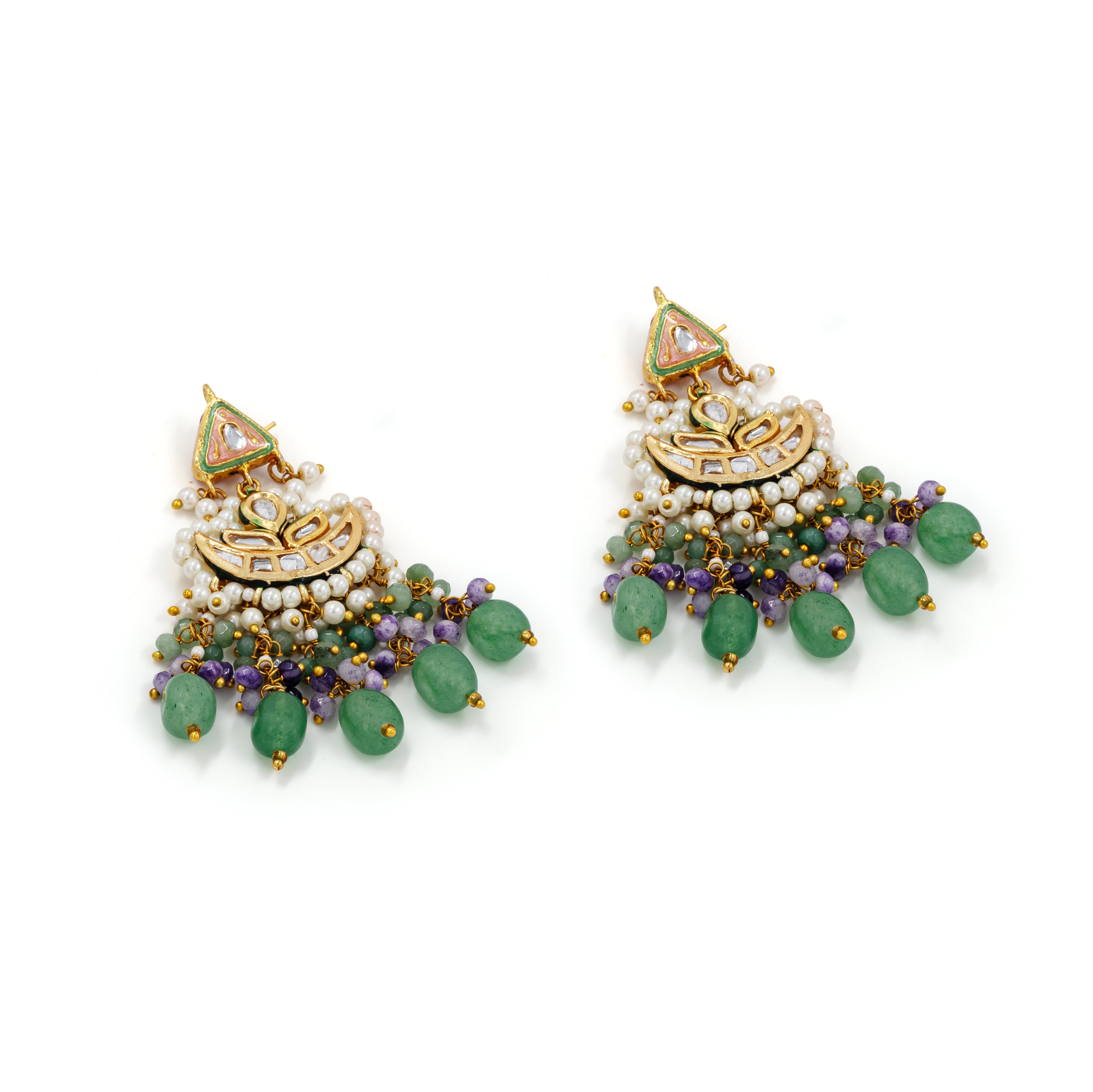 Emerald Green Meenakari Polki Necklace Set