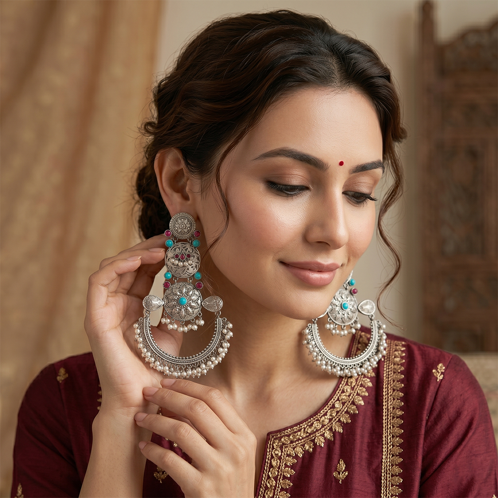 Oxidized Chandbali Statement Earrings
