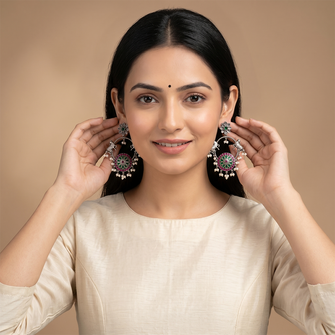 Rajasthani Oxidized Chand Earrings