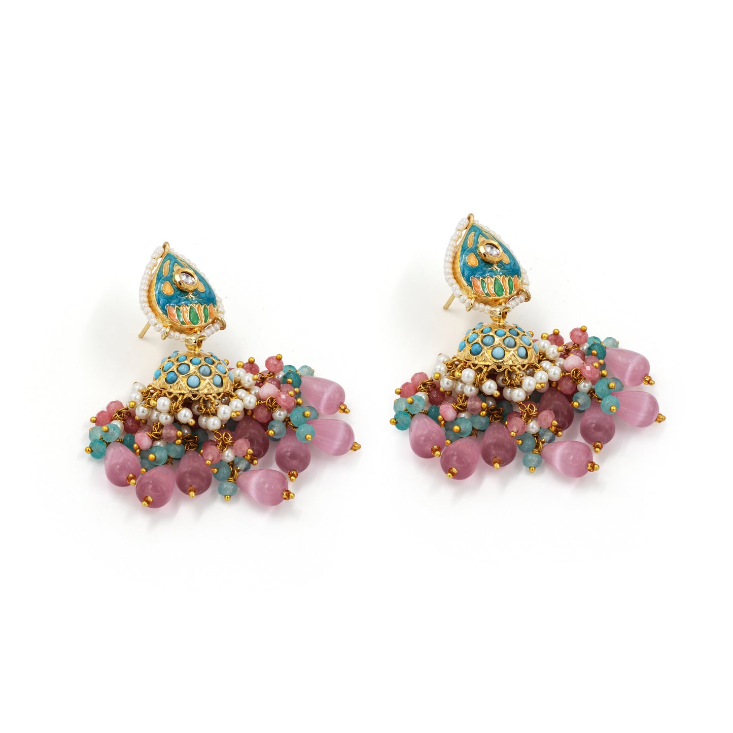 Teal Green Meenakari Polki Necklace Set