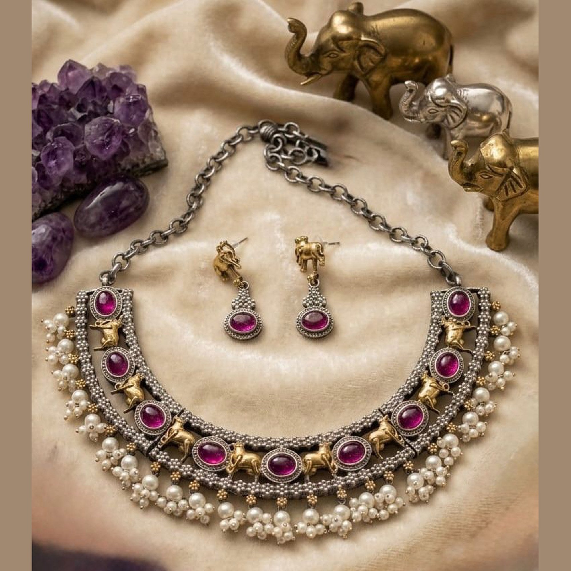Gajra Elephant Stone Choker Set