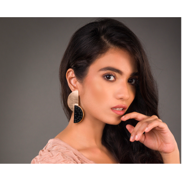 Black Onyx Half Moon Earrings