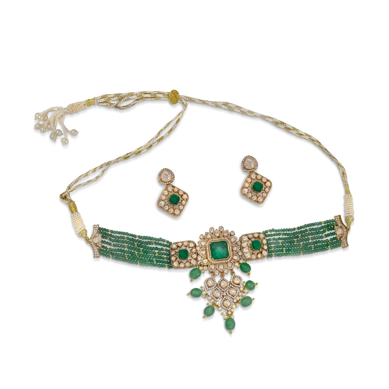 Emerald Polki Geometric Statement Set – Modern Diamond-Look Bridal Necklace