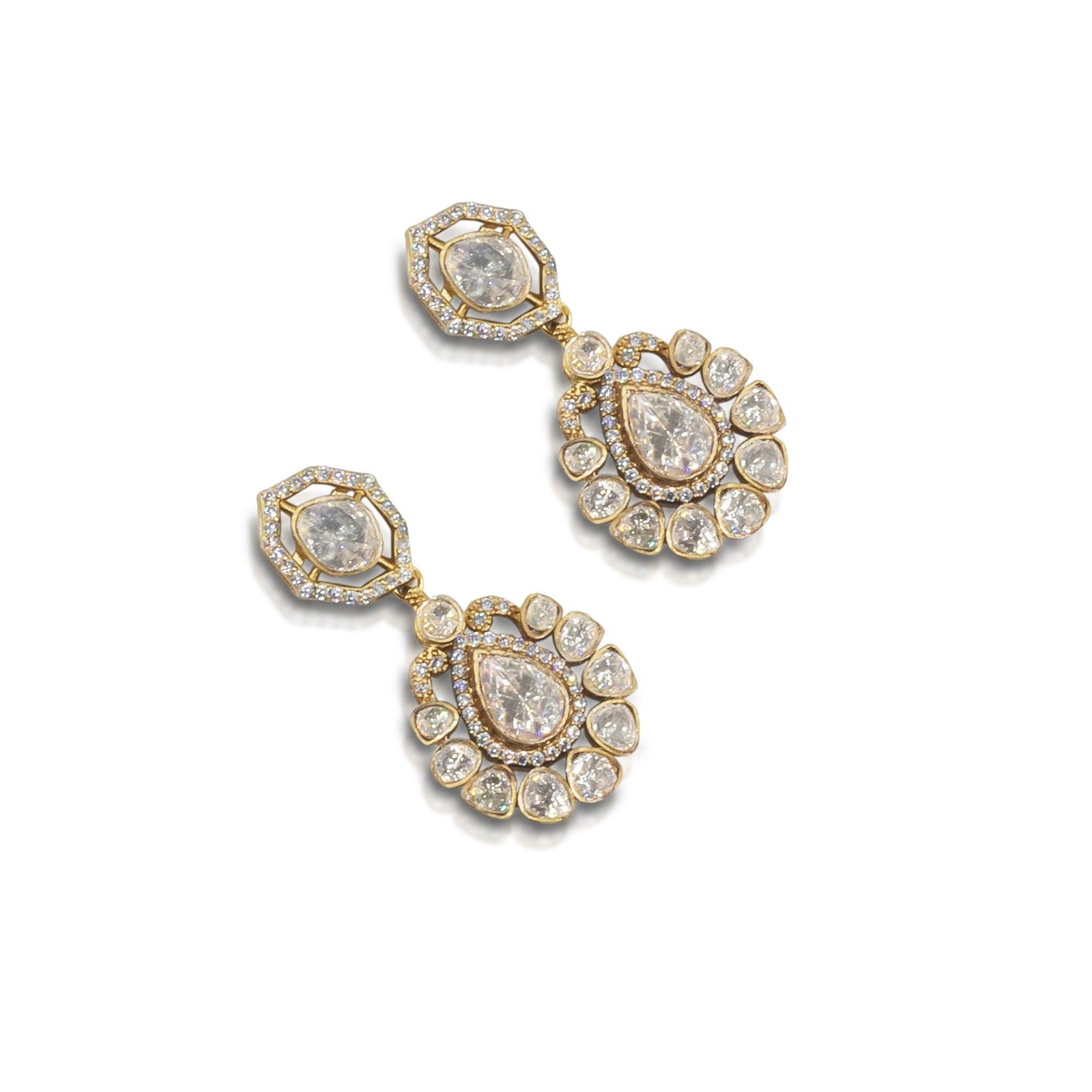 Royal Emerald Bridal Necklace Set – Diamond-Look Polki with Multi-Strand Beads"