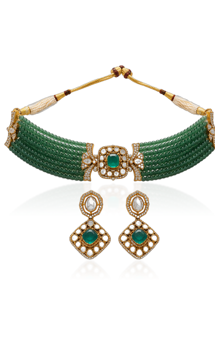 Emerald Moissanite Polki Choker Set