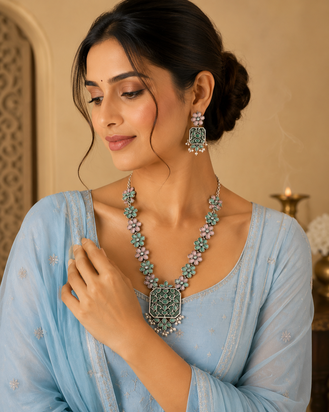 Gulistan Enamel Floral Pendant Set