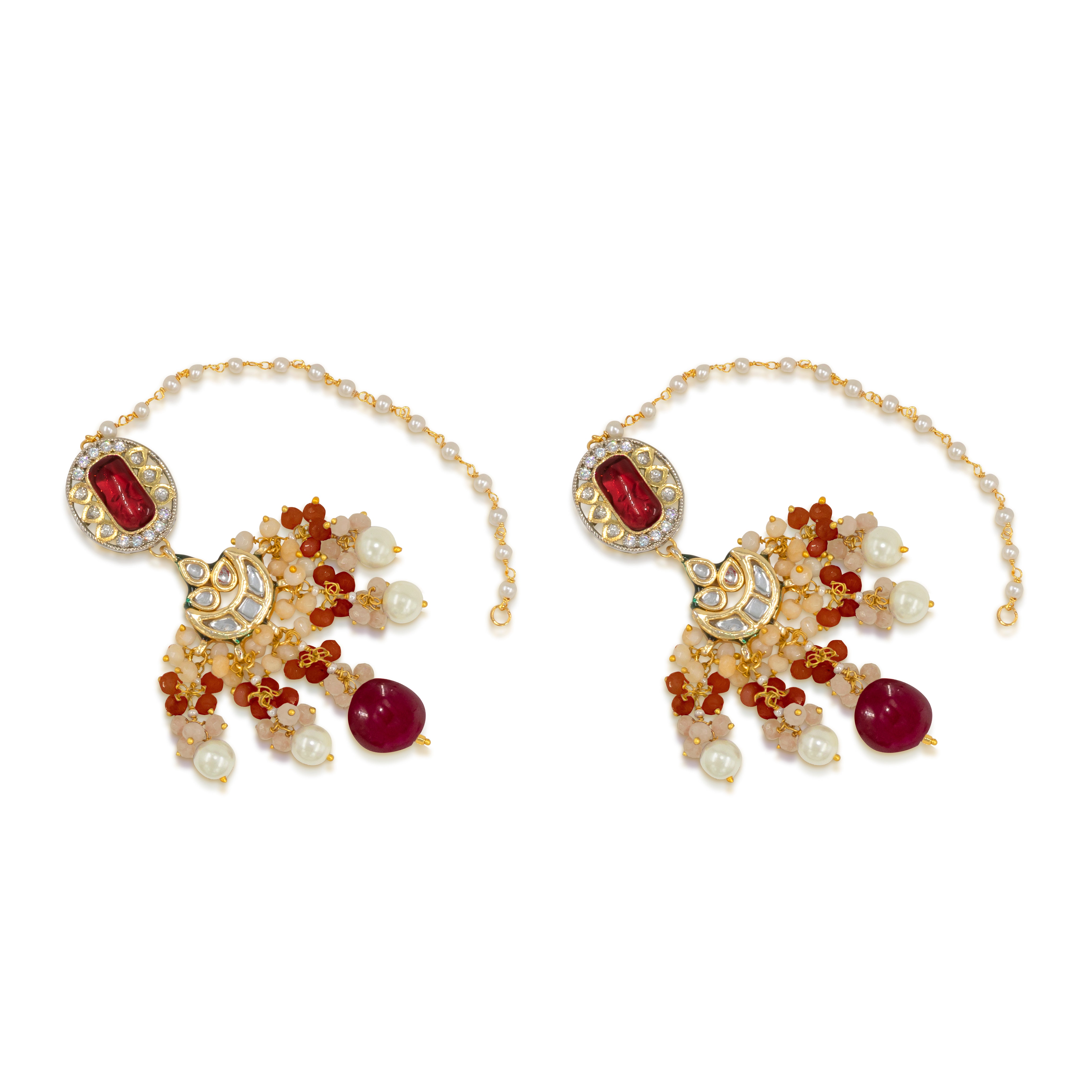 Classic Red Meenakari Kundan Bridal Necklace Set with Tikka