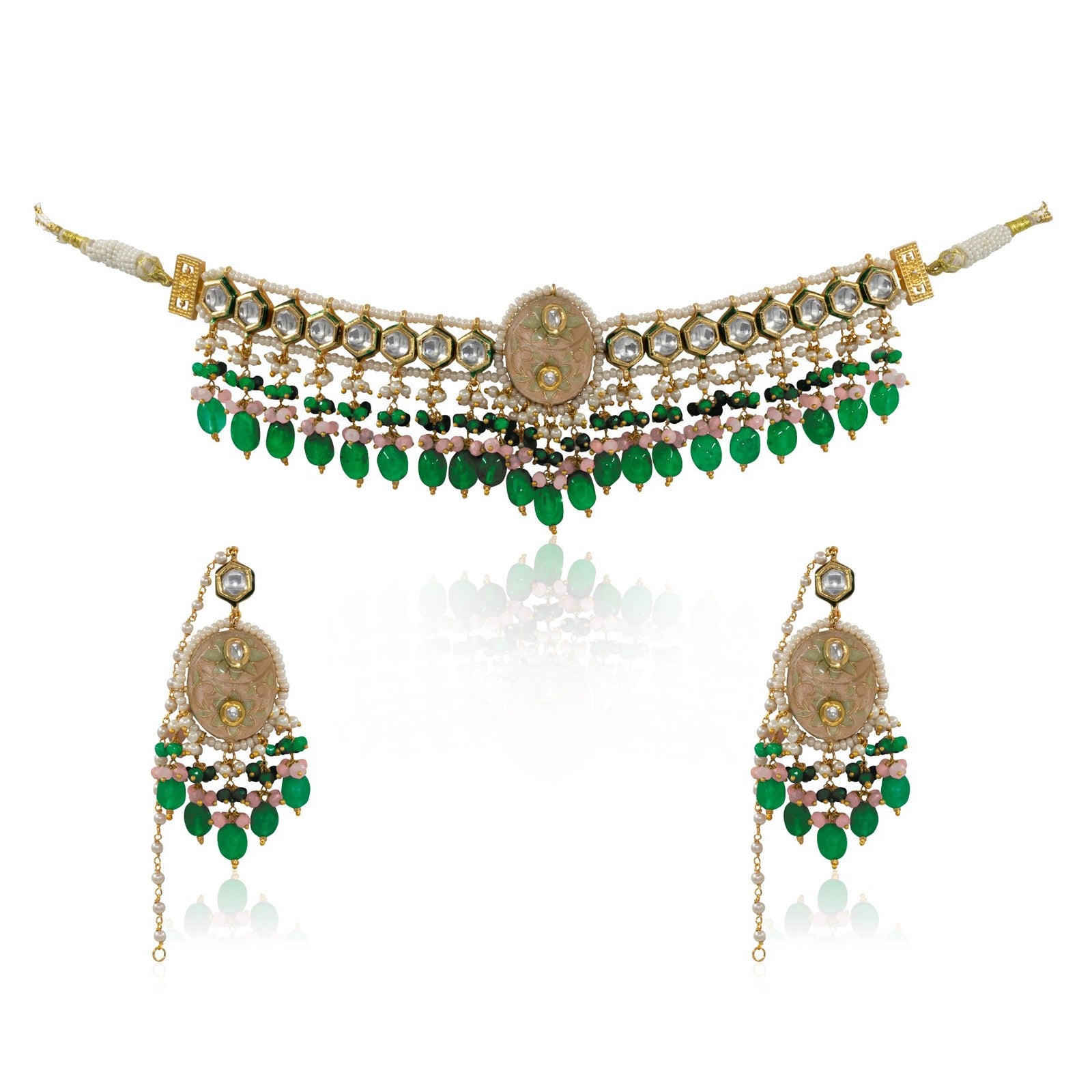 Meenakari Kundan Polki Necklace Set