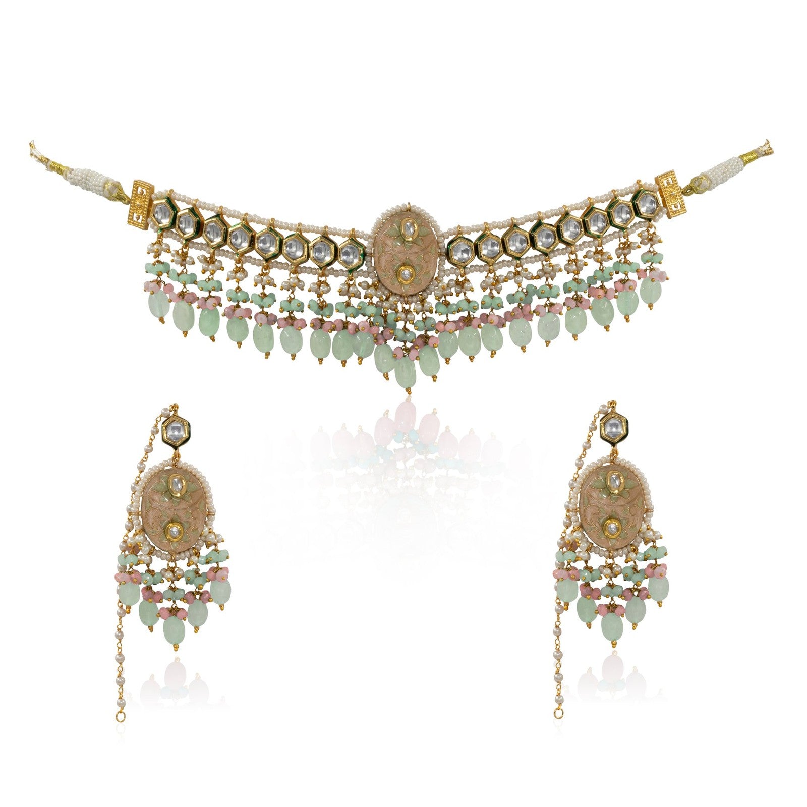 Meenakari Kundan Polki Necklace Set