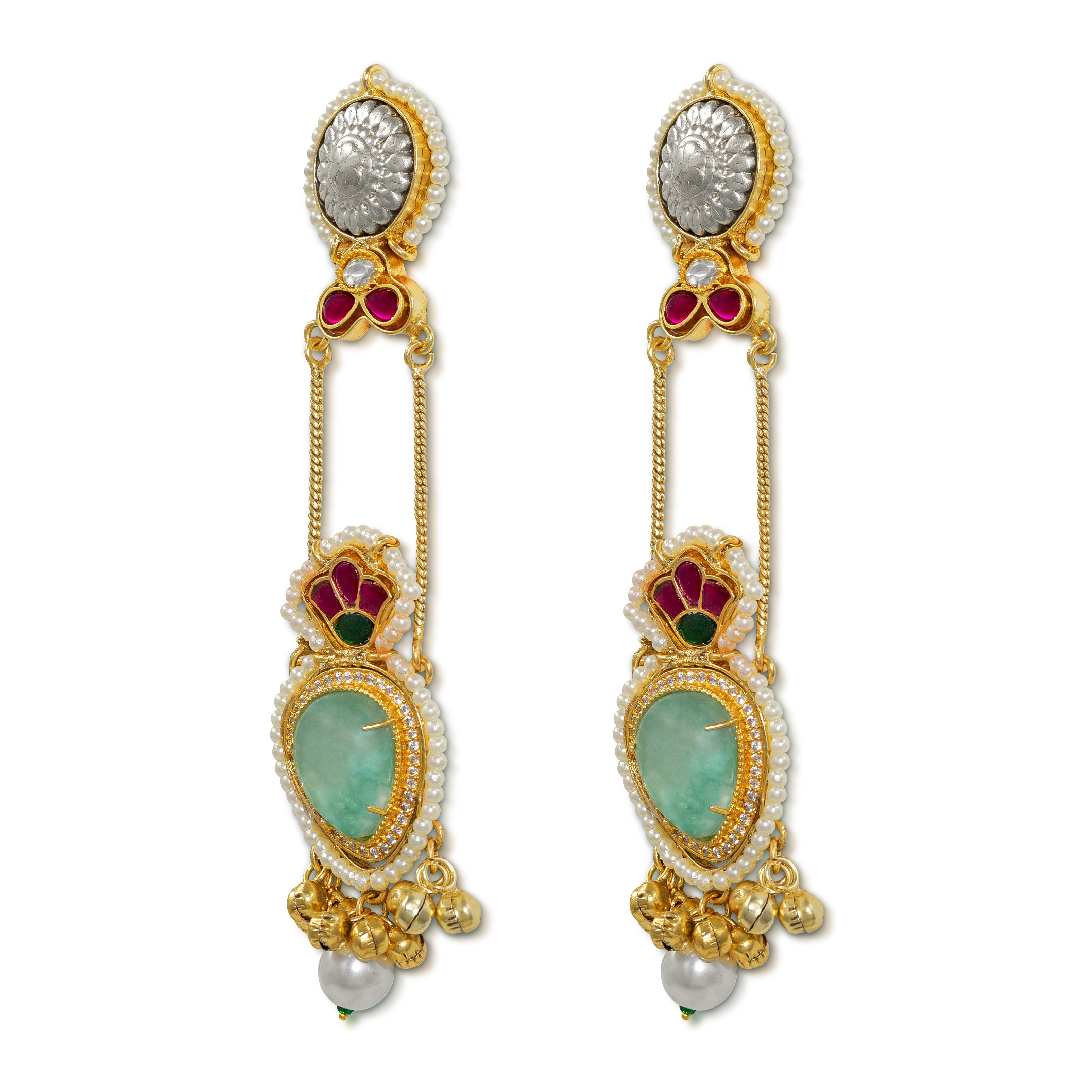 Kashmiri Heritage Drop Earrings with Pearl Accents