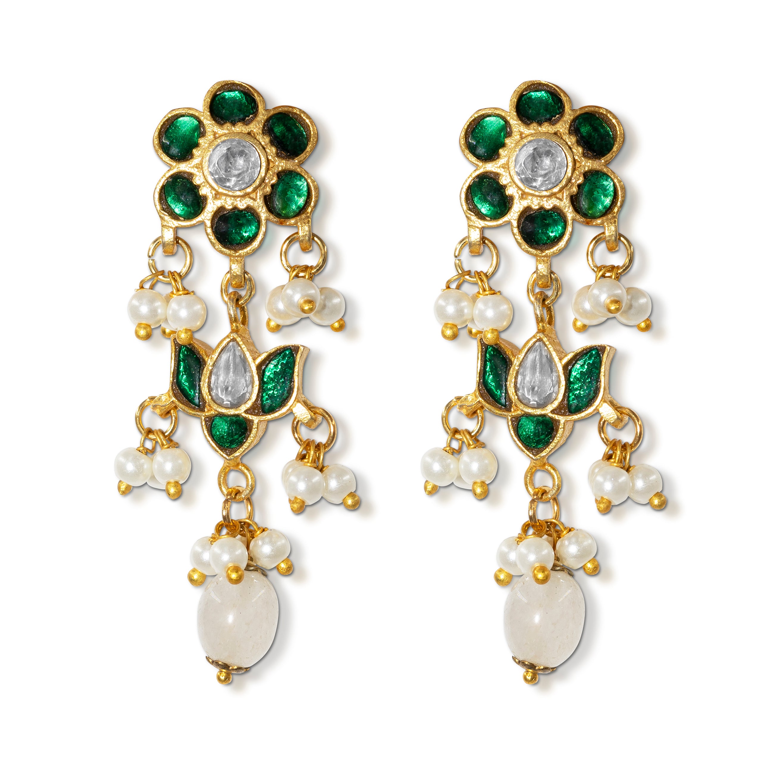 Jadau Floral Long Earrings