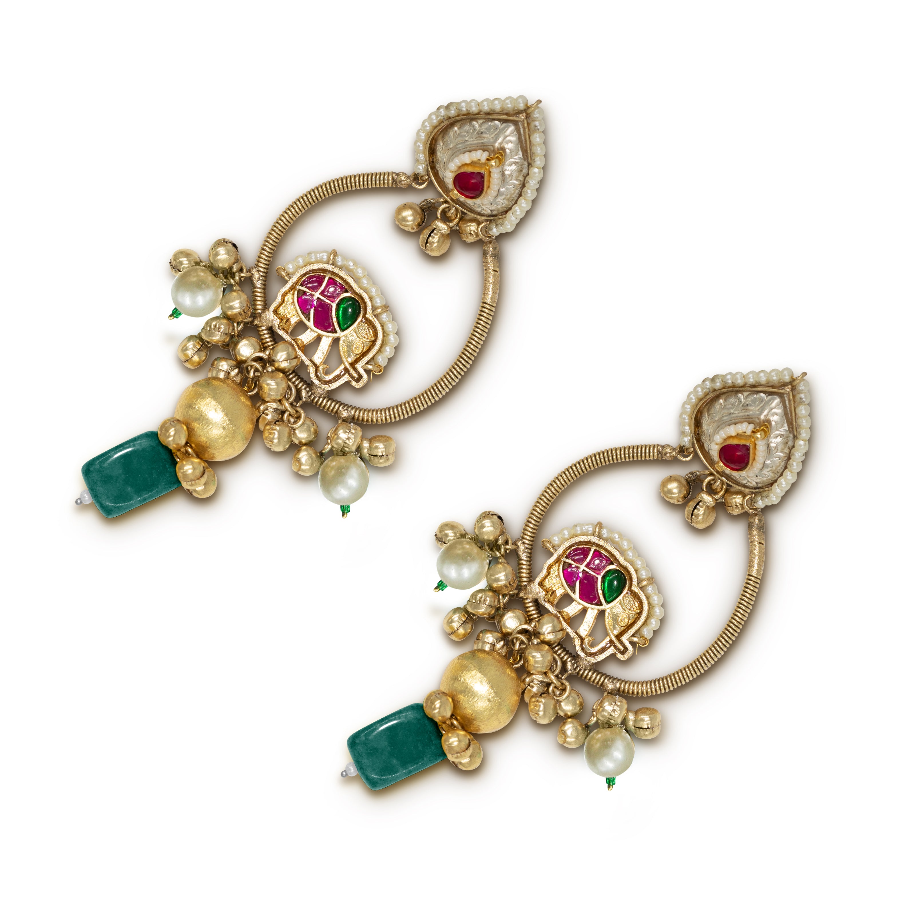 Kashmiri Elephant Hoop Danglers with Bead Drops