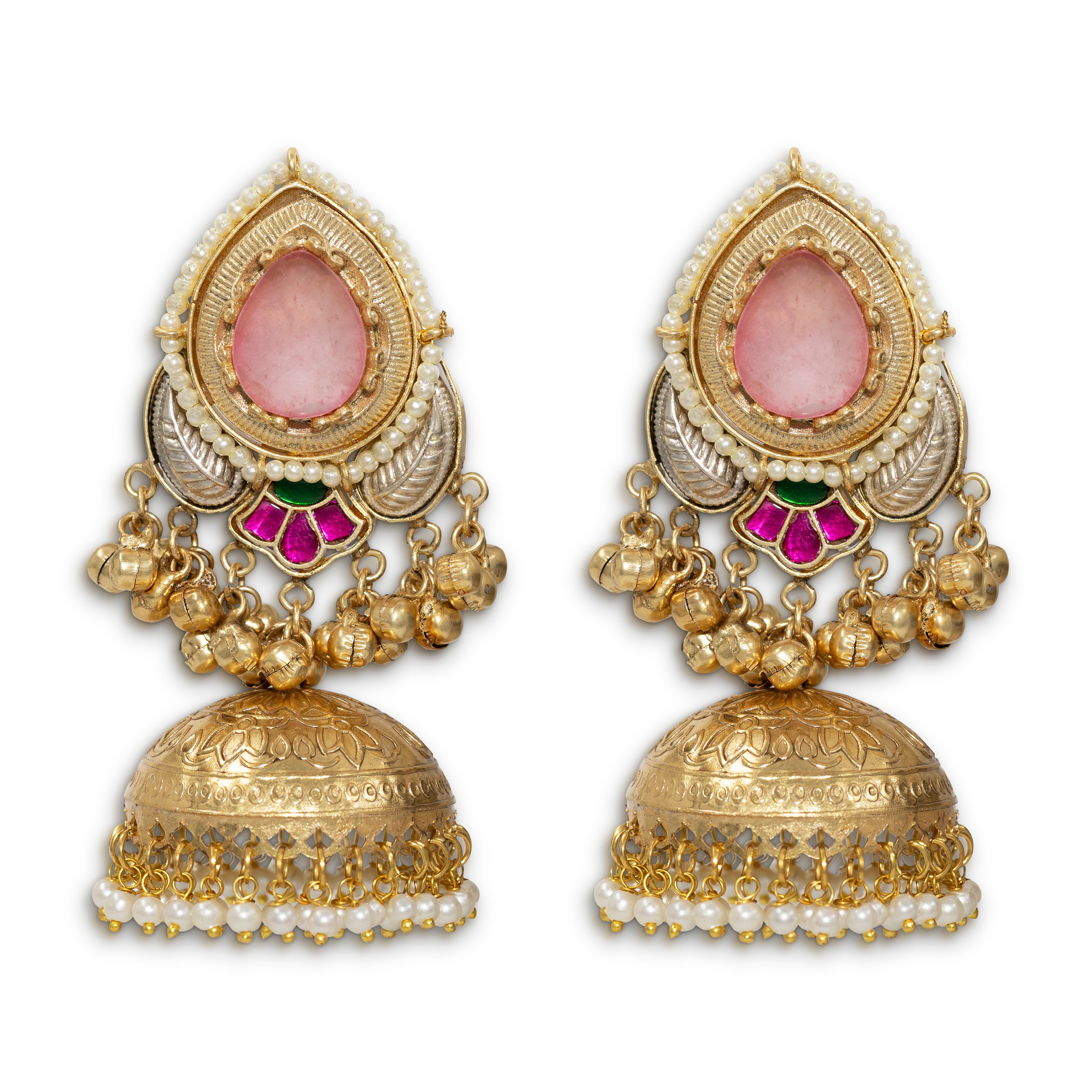 Kashmiri Royal Jhumka Danglers with Pearl Border