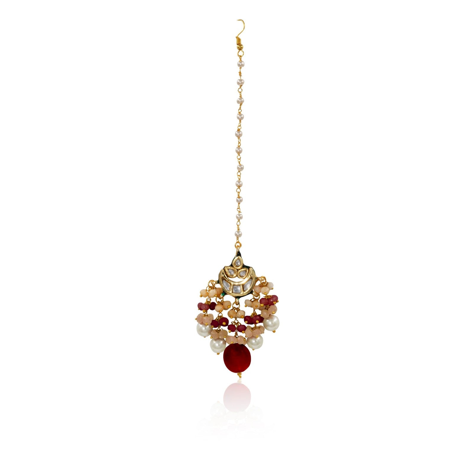 Classic Red Meenakari Kundan Bridal Necklace Set with Tikka