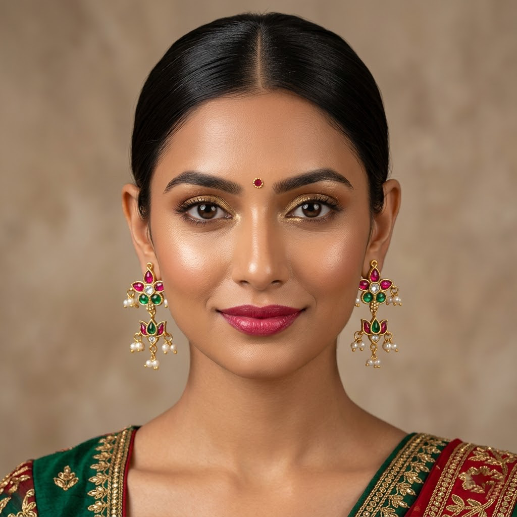 Jadau Lotus Drop Earrings