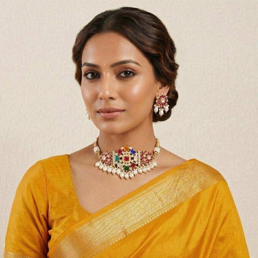 Pacchi Jadau Multi-Color Kundan Statement Necklace Set
