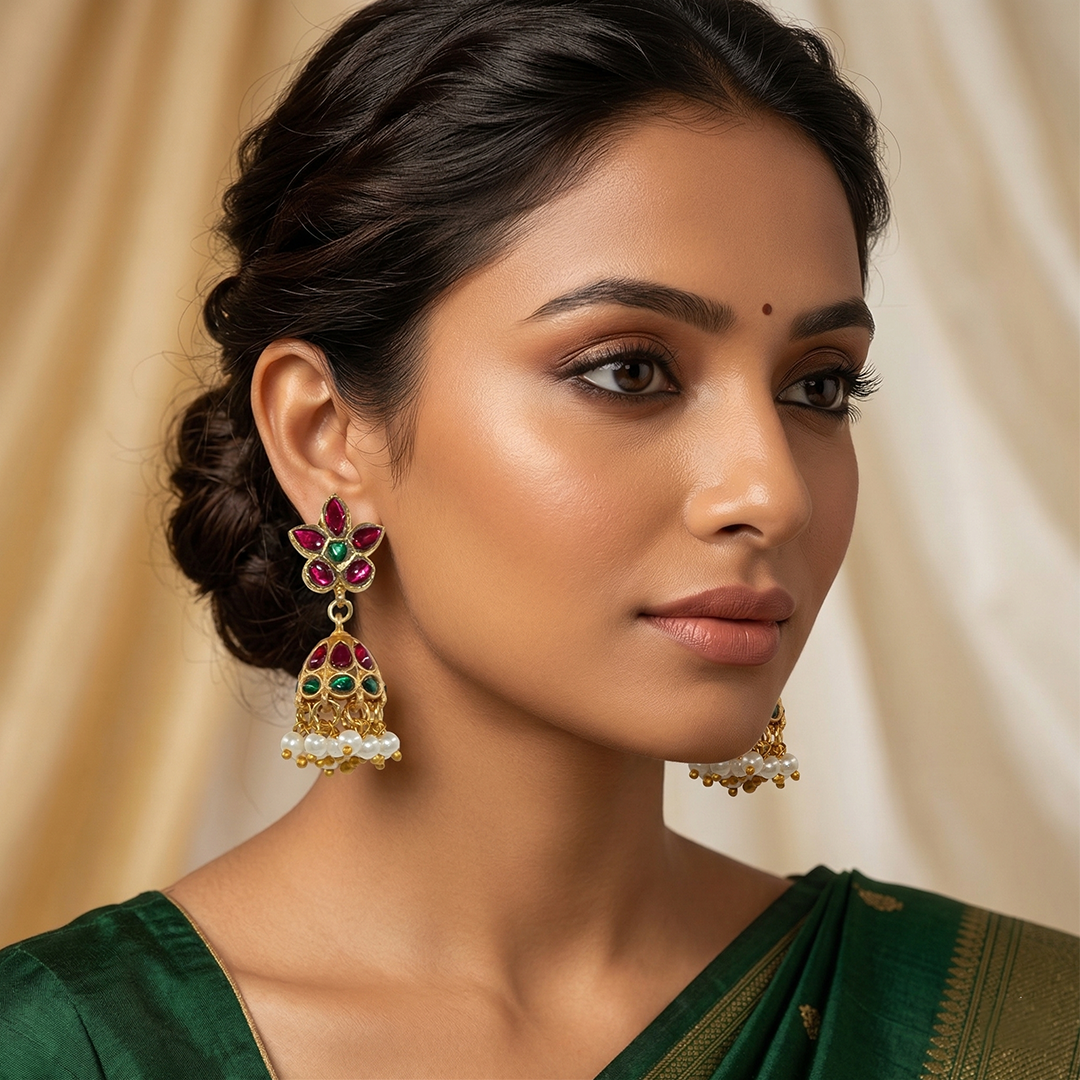 Jadau Kundan Pearl Jhumki Earrings