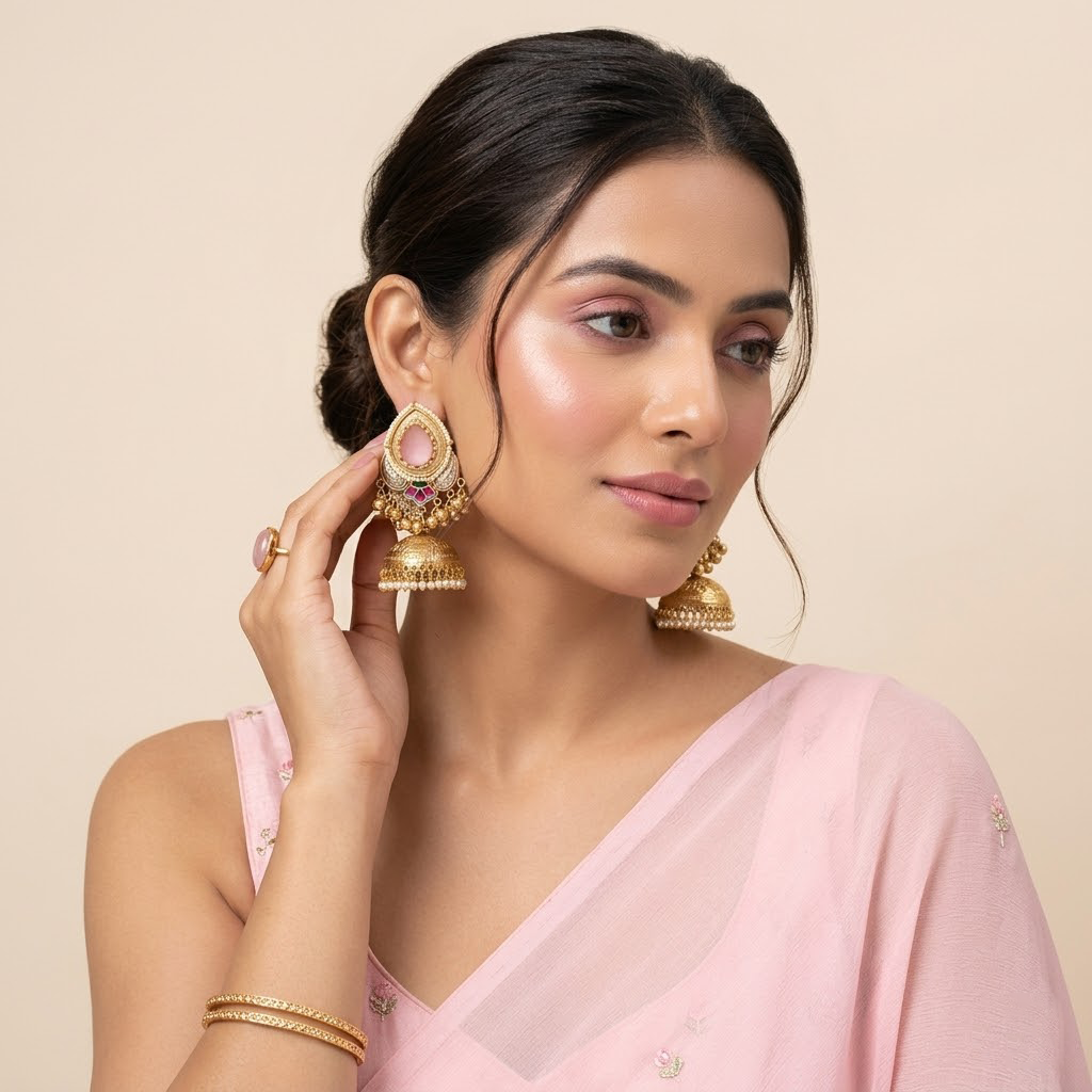Kashmiri Royal Jhumka Danglers with Pearl Border