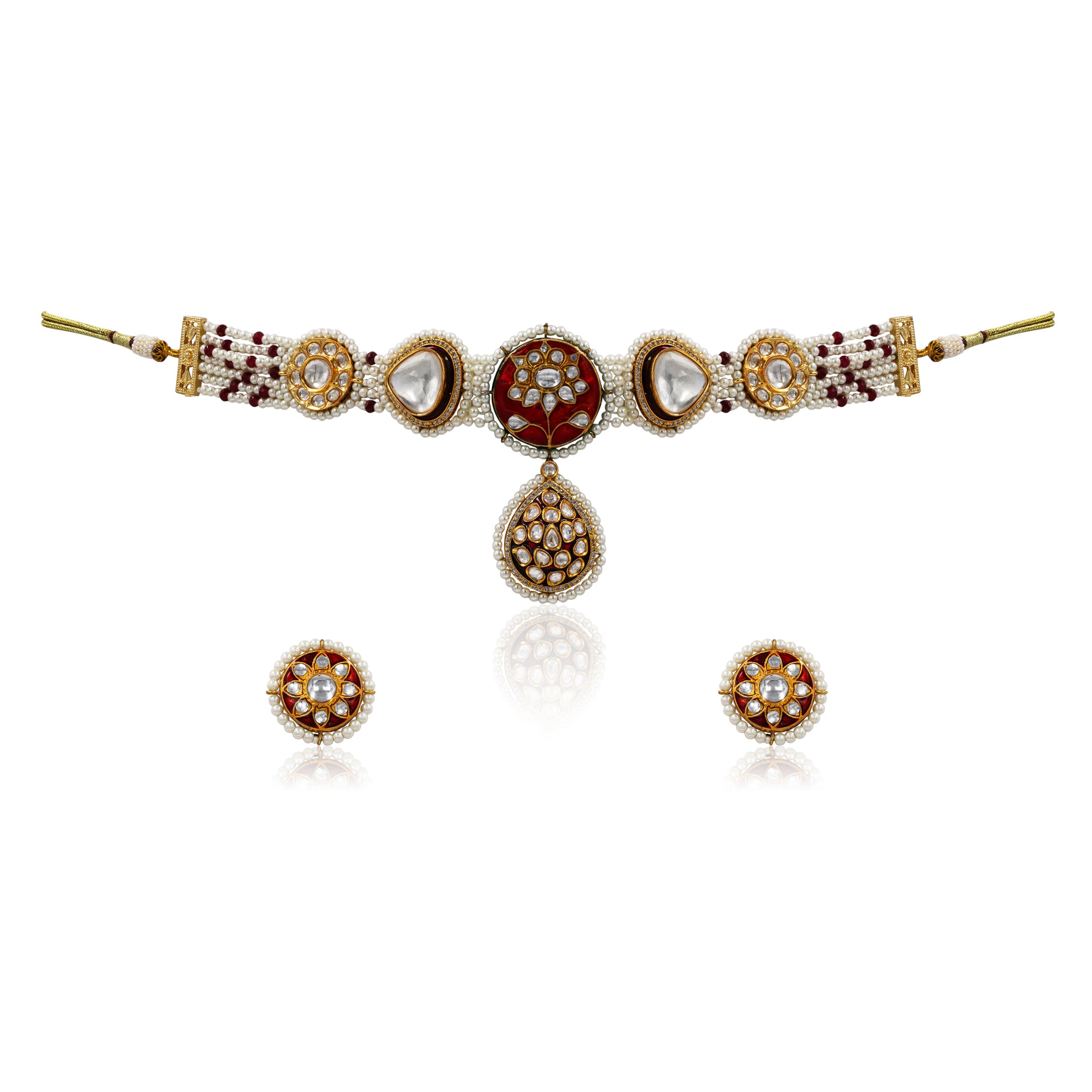 Ruby Red Kundan Pearl Choker Set