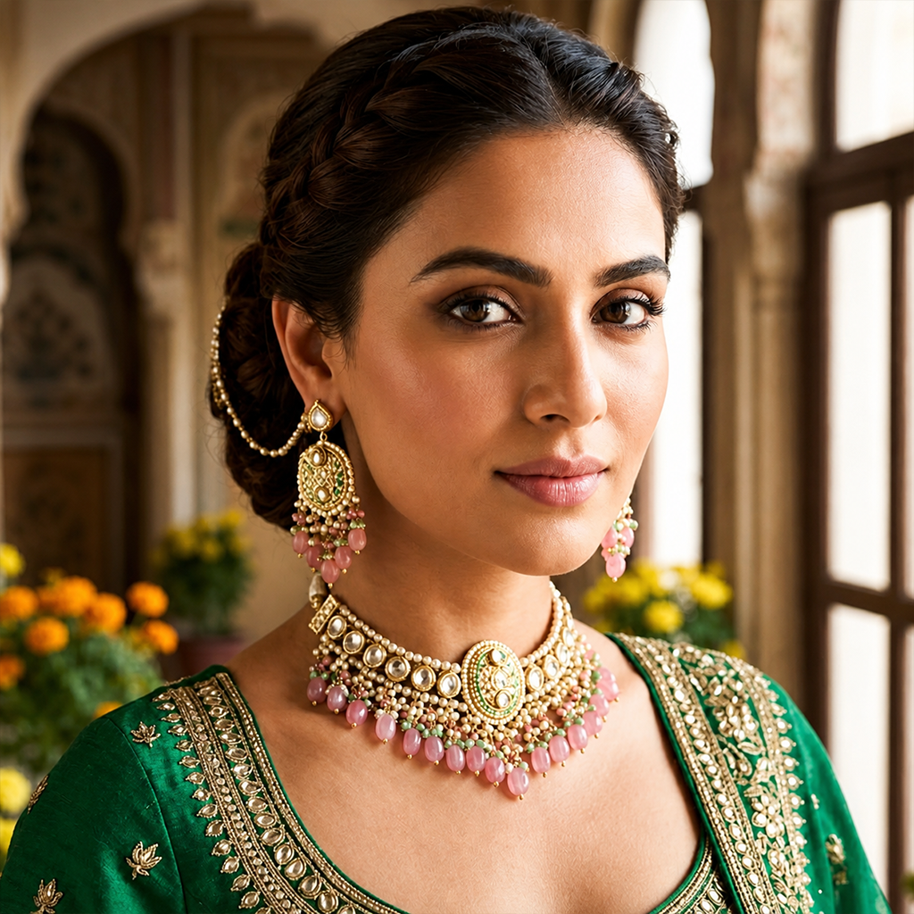Meenakari Kundan Polki Necklace Set