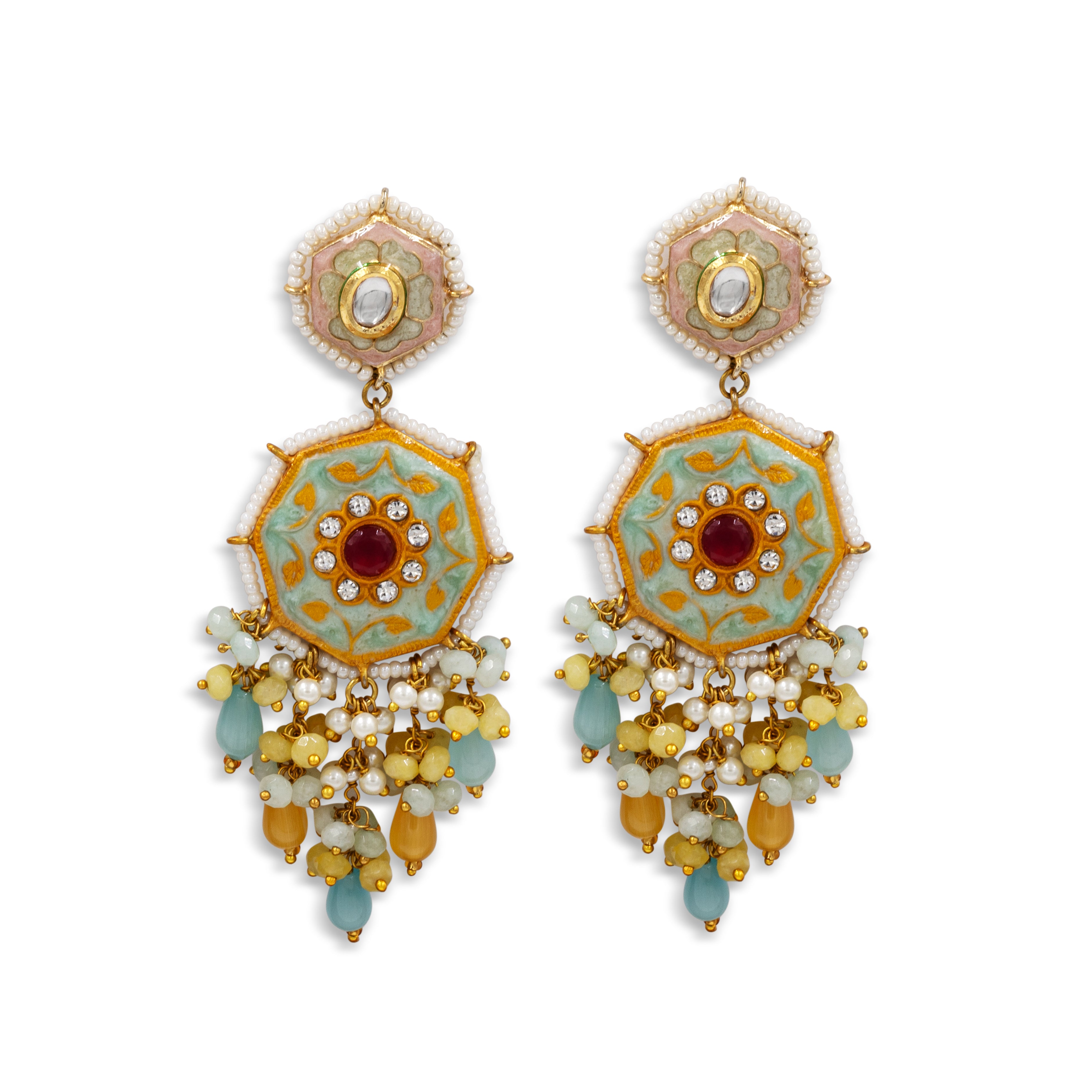 Pastel Meenakari Long Earrings