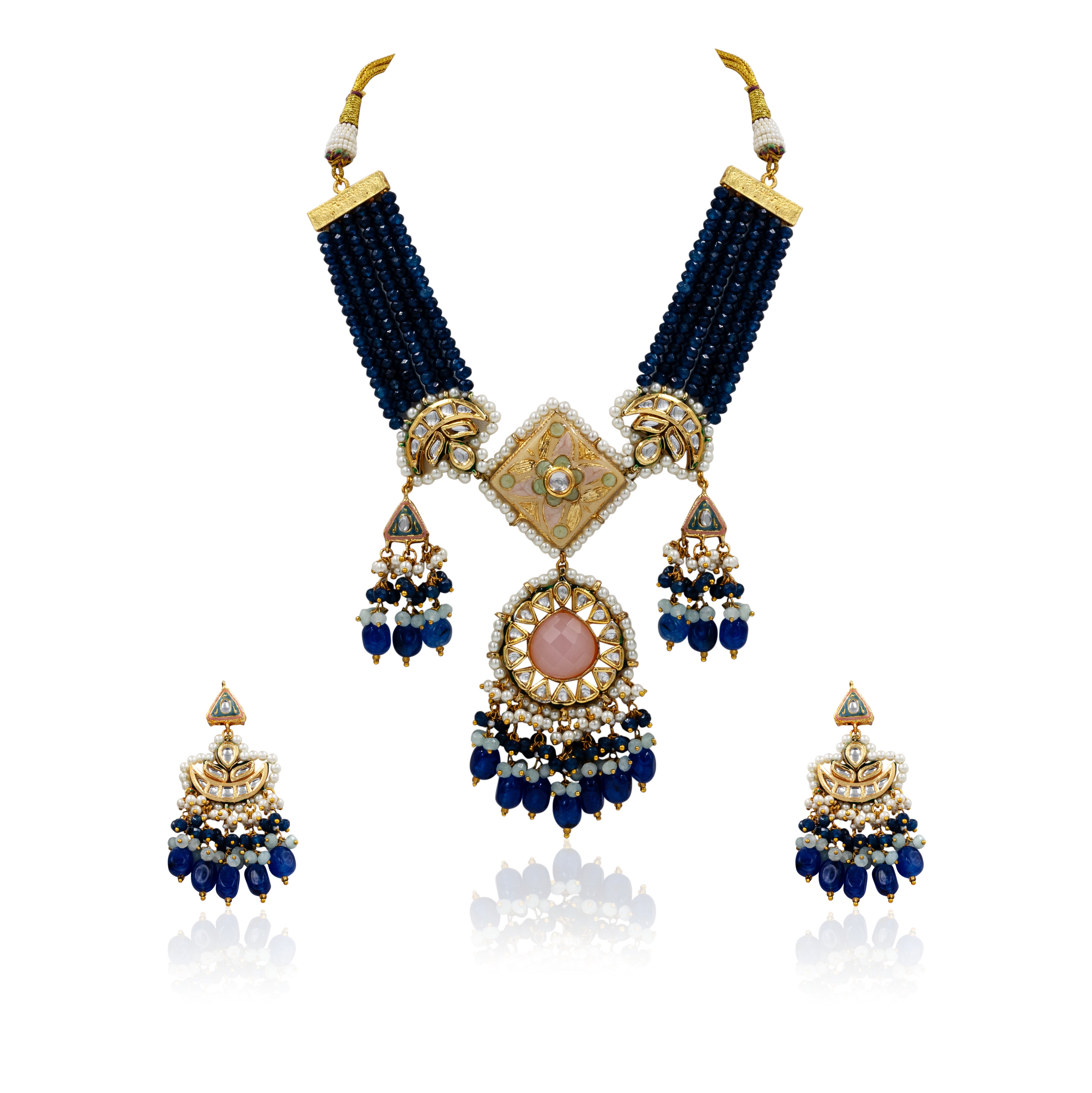 Royal Blue Meenakari Polki Necklace Set 
