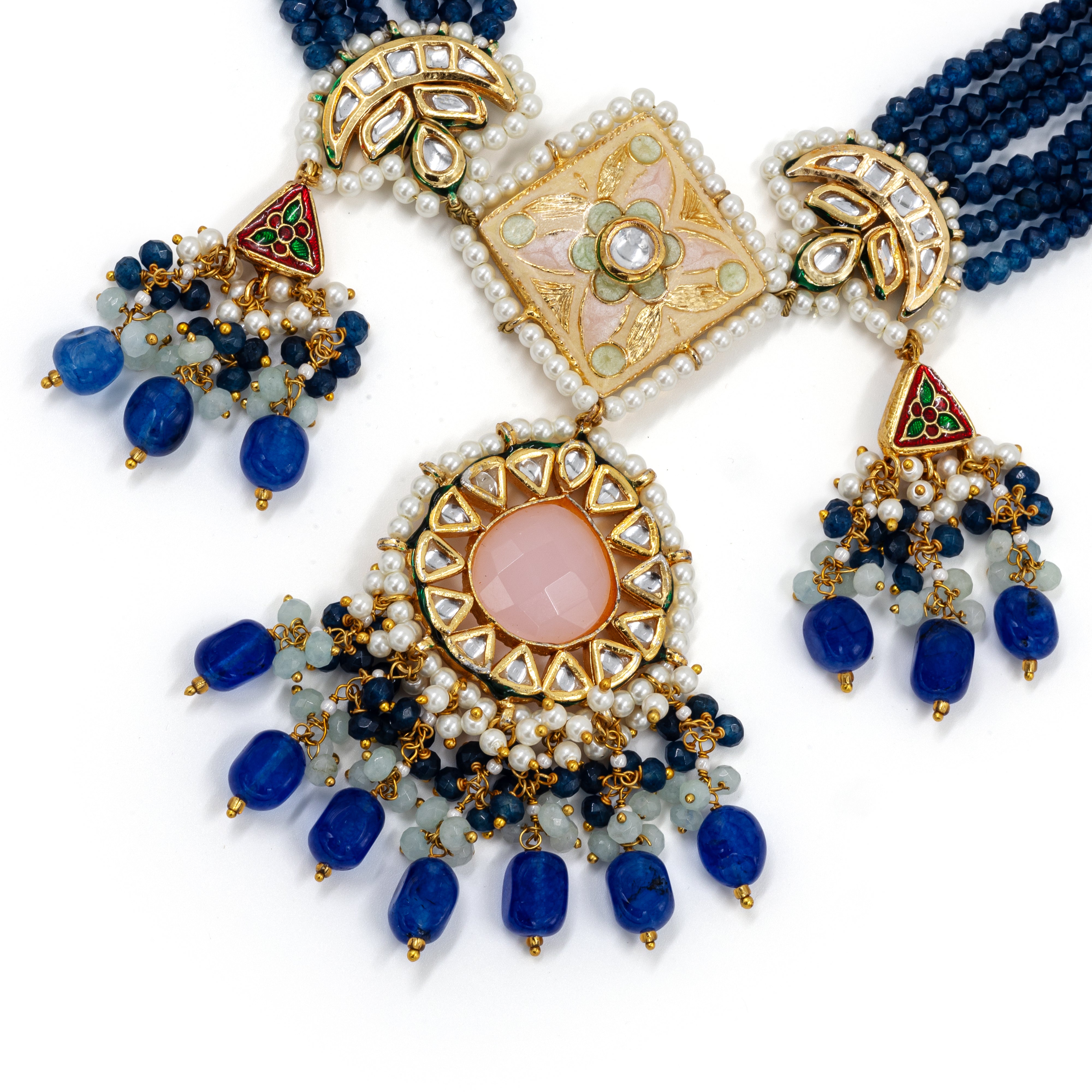 Royal Blue Meenakari Polki Necklace Set 