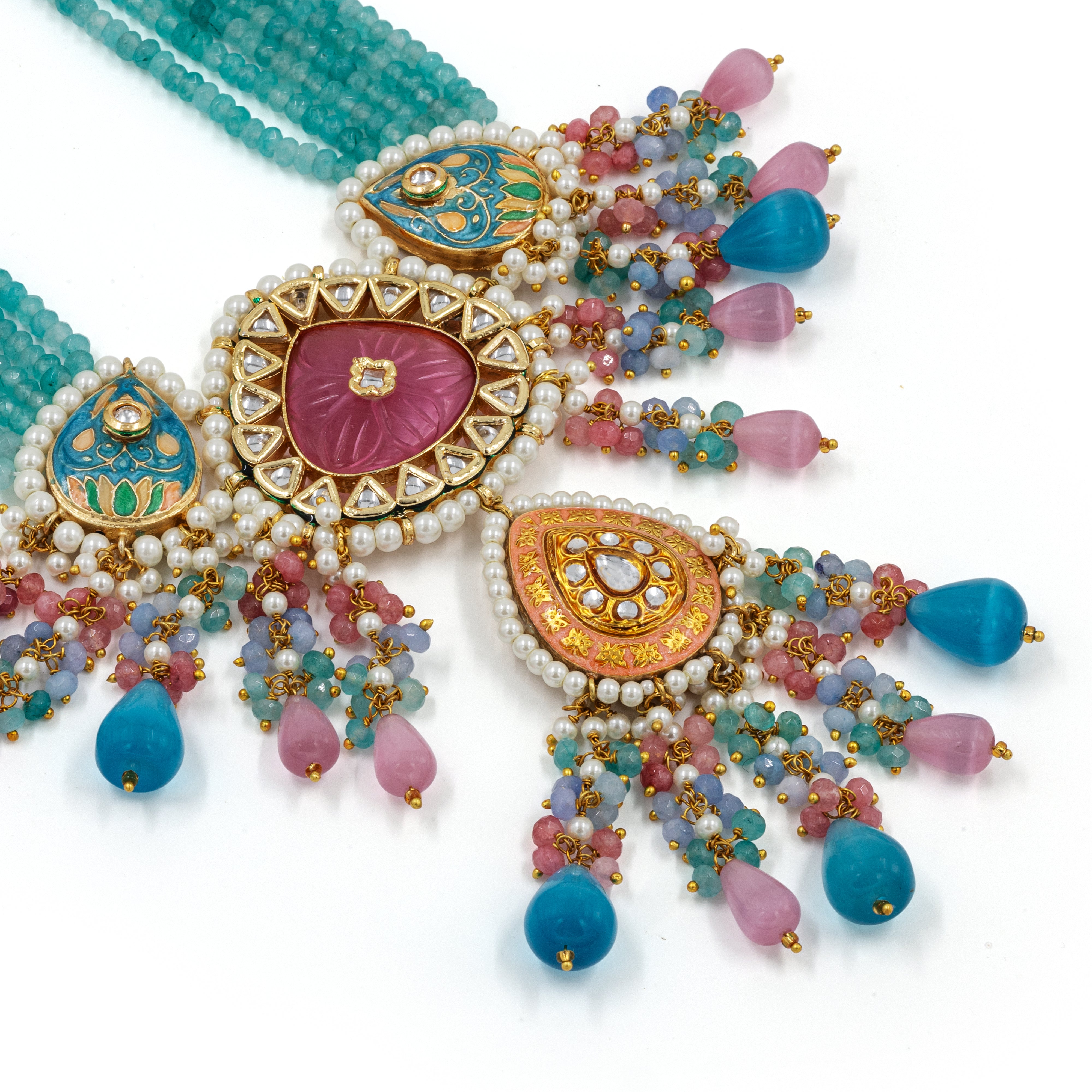 Teal Green Meenakari Polki Necklace Set
