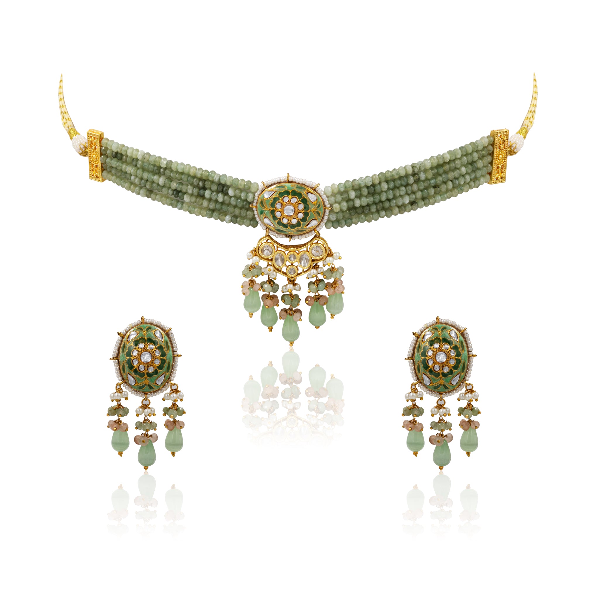 Olive Green Meenakari Polki Choker Set
